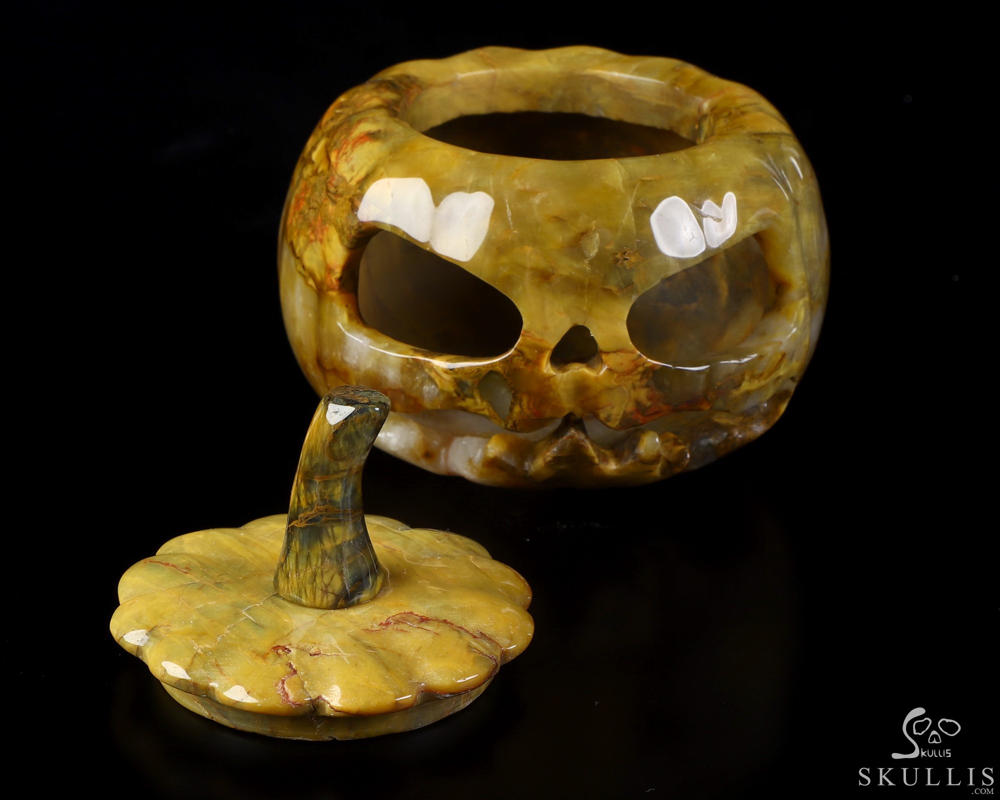 4.5" New Pietersite Hand Carved Hollow Pumpkin Crystal Skull Sculpture, Crystal Healing 4.5" New Pietersite Hand Carved Hollow Pumpkin Crystal Skull Sculpture, Crystal Healing