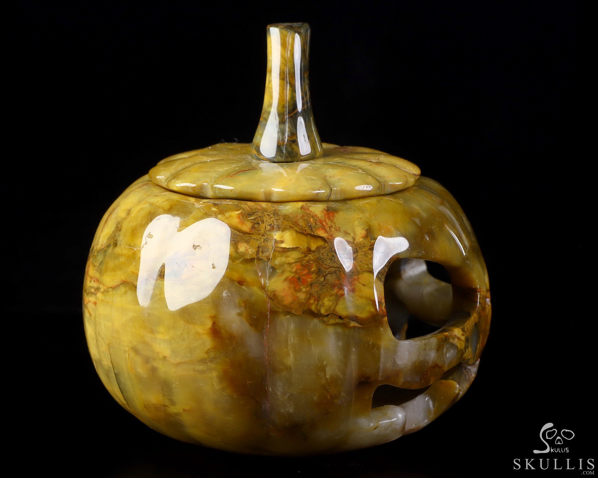 4.5" New Pietersite Hand Carved Hollow Pumpkin Crystal Skull Sculpture, Crystal Healing 4.5" New Pietersite Hand Carved Hollow Pumpkin Crystal Skull Sculpture, Crystal Healing