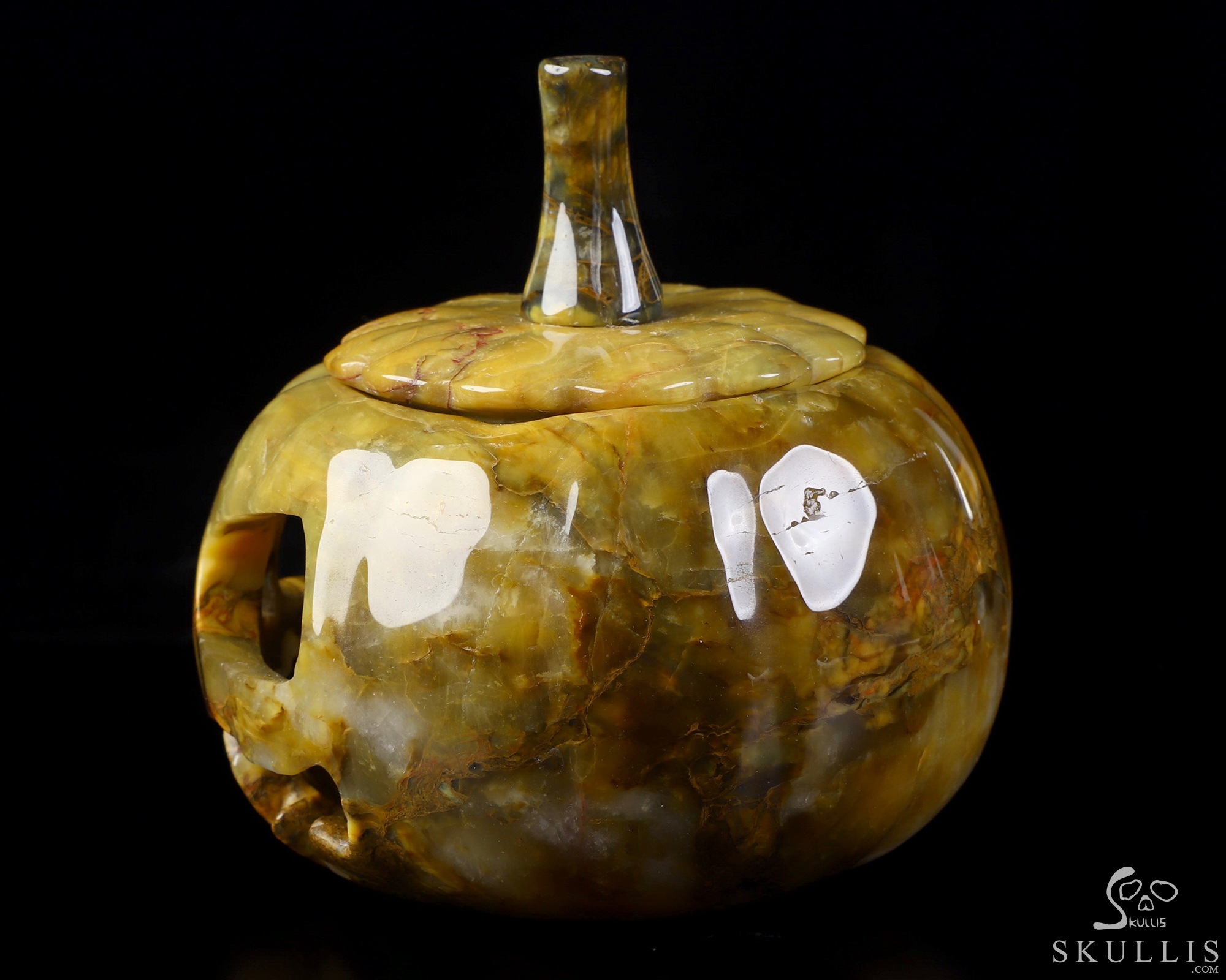 4.5" New Pietersite Hand Carved Hollow Pumpkin Crystal Skull Sculpture, Crystal Healing 4.5" New Pietersite Hand Carved Hollow Pumpkin Crystal Skull Sculpture, Crystal Healing