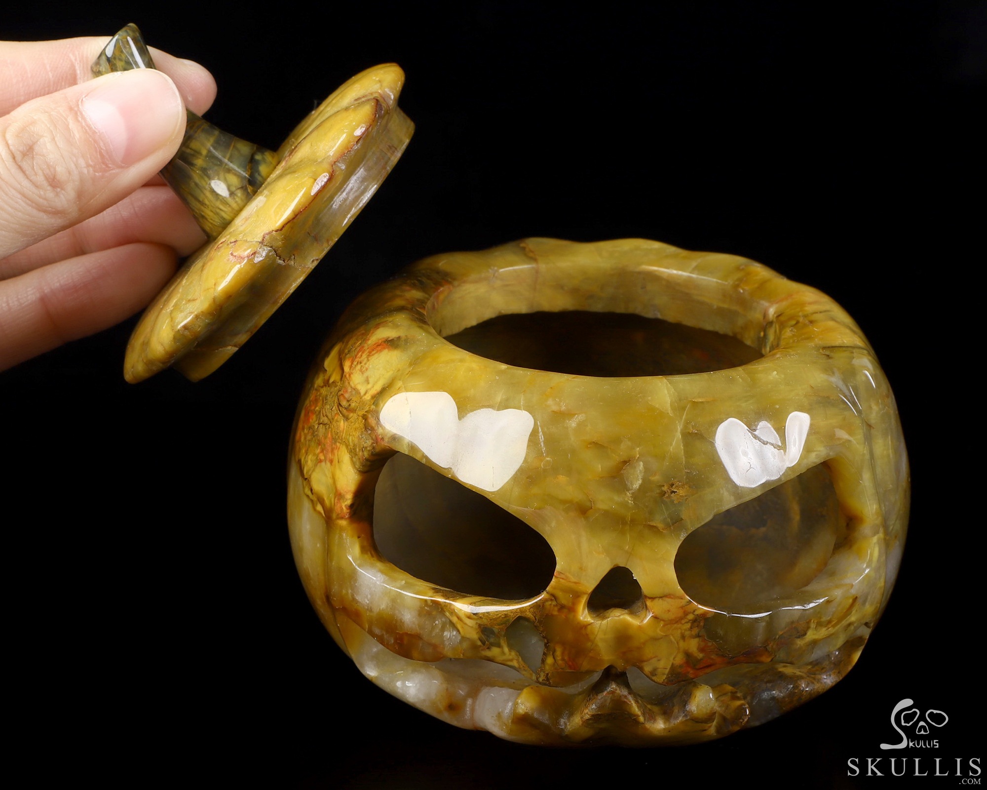4.5" New Pietersite Hand Carved Hollow Pumpkin Crystal Skull Sculpture, Crystal Healing 4.5" New Pietersite Hand Carved Hollow Pumpkin Crystal Skull Sculpture, Crystal Healing
