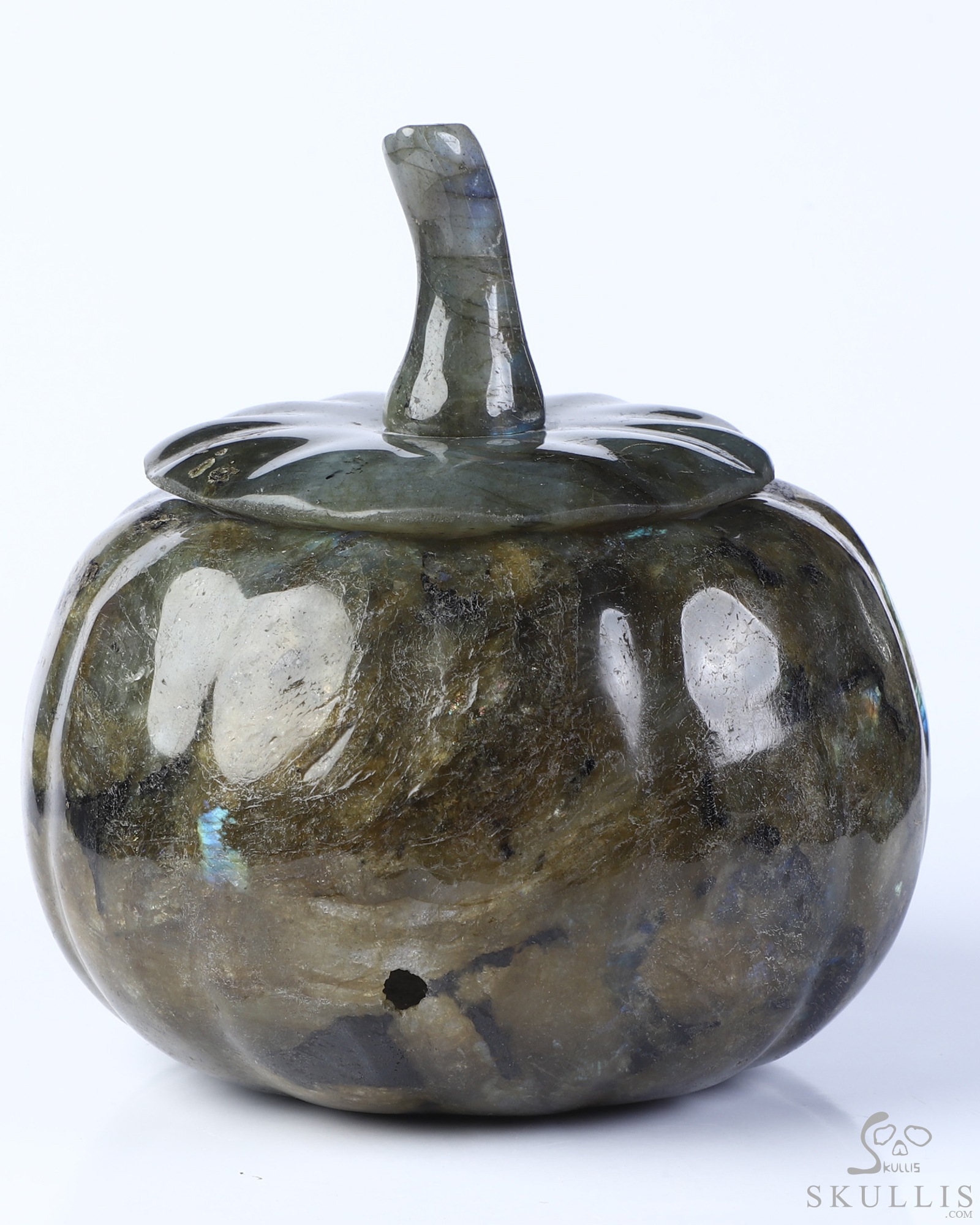 4.5" Labradorite Hand Carved Hollow Pumpkin Crystal Skull Sculpture, Crystal Healing 4.5" Labradorite Hand Carved Hollow Pumpkin Crystal Skull Sculpture, Crystal Healing