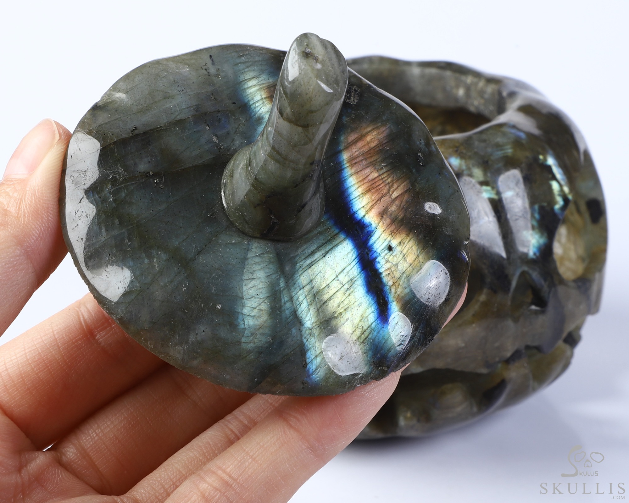4.5" Labradorite Hand Carved Hollow Pumpkin Crystal Skull Sculpture, Crystal Healing 4.5" Labradorite Hand Carved Hollow Pumpkin Crystal Skull Sculpture, Crystal Healing