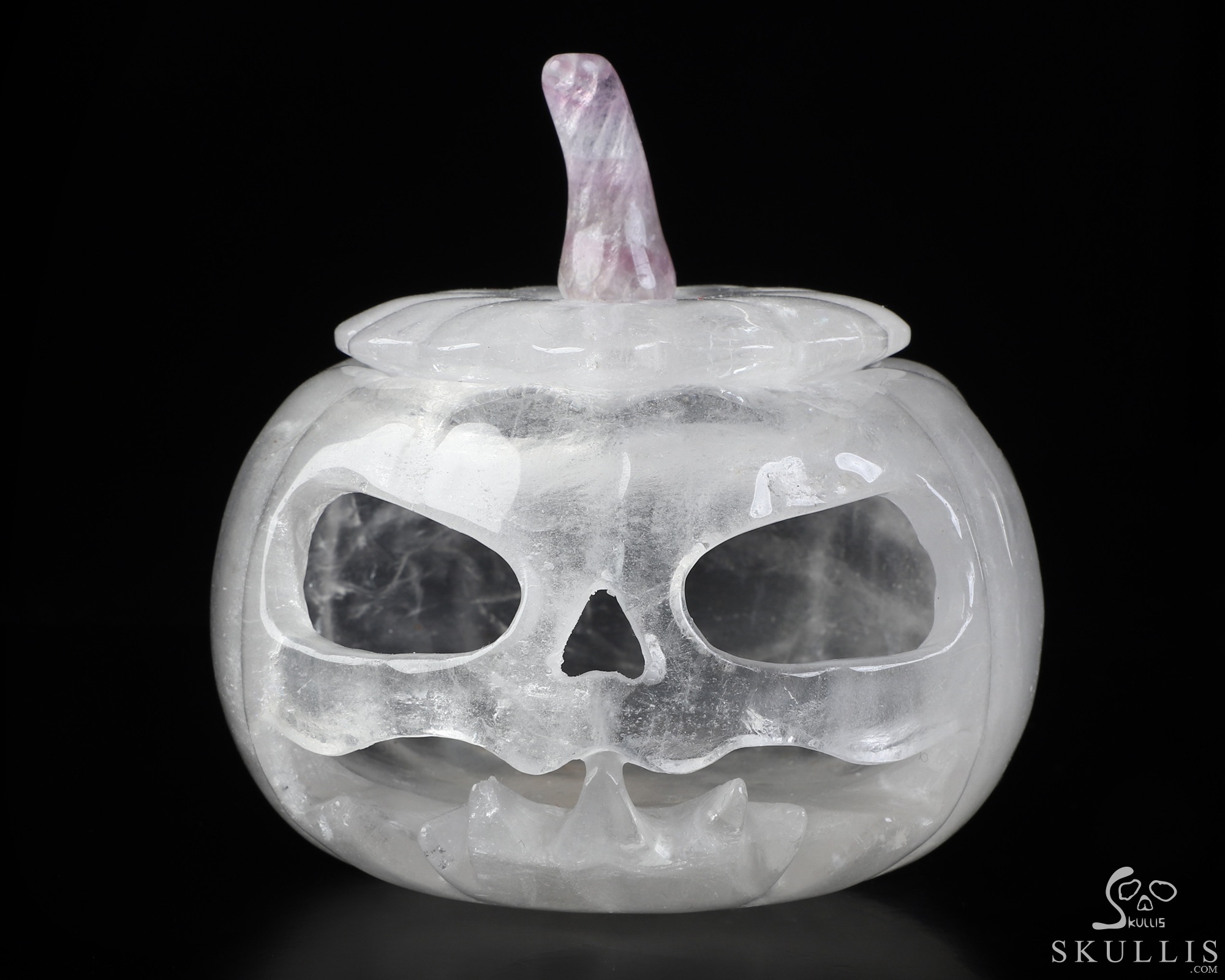 4.5" Quartz Rock Crystal Hand Carved Hollow Pumpkin Crystal Skull Sculpture, Crystal Healing 4.5" Quartz Rock Crystal Hand Carved Hollow Pumpkin Crystal Skull Sculpture, Crystal Healing