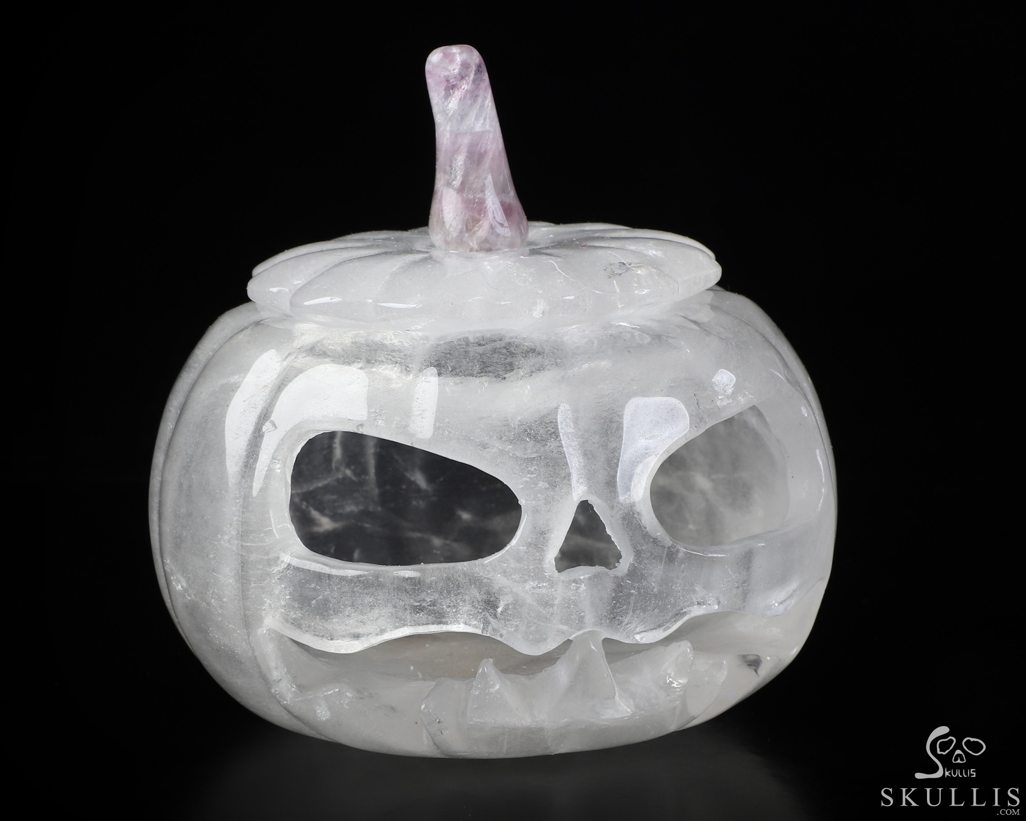 4.5" Quartz Rock Crystal Hand Carved Hollow Pumpkin Crystal Skull Sculpture, Crystal Healing 4.5" Quartz Rock Crystal Hand Carved Hollow Pumpkin Crystal Skull Sculpture, Crystal Healing