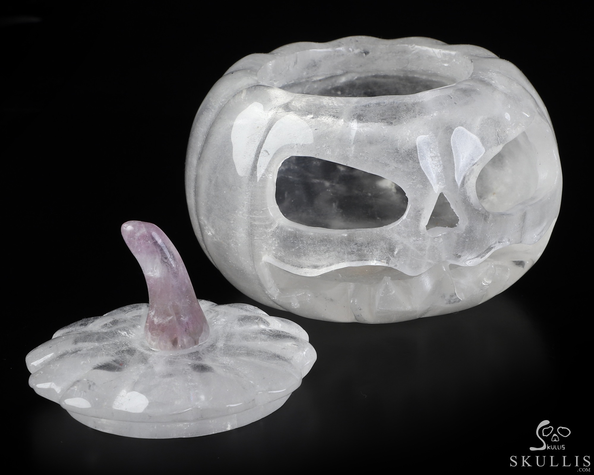 4.5" Quartz Rock Crystal Hand Carved Hollow Pumpkin Crystal Skull Sculpture, Crystal Healing 4.5" Quartz Rock Crystal Hand Carved Hollow Pumpkin Crystal Skull Sculpture, Crystal Healing