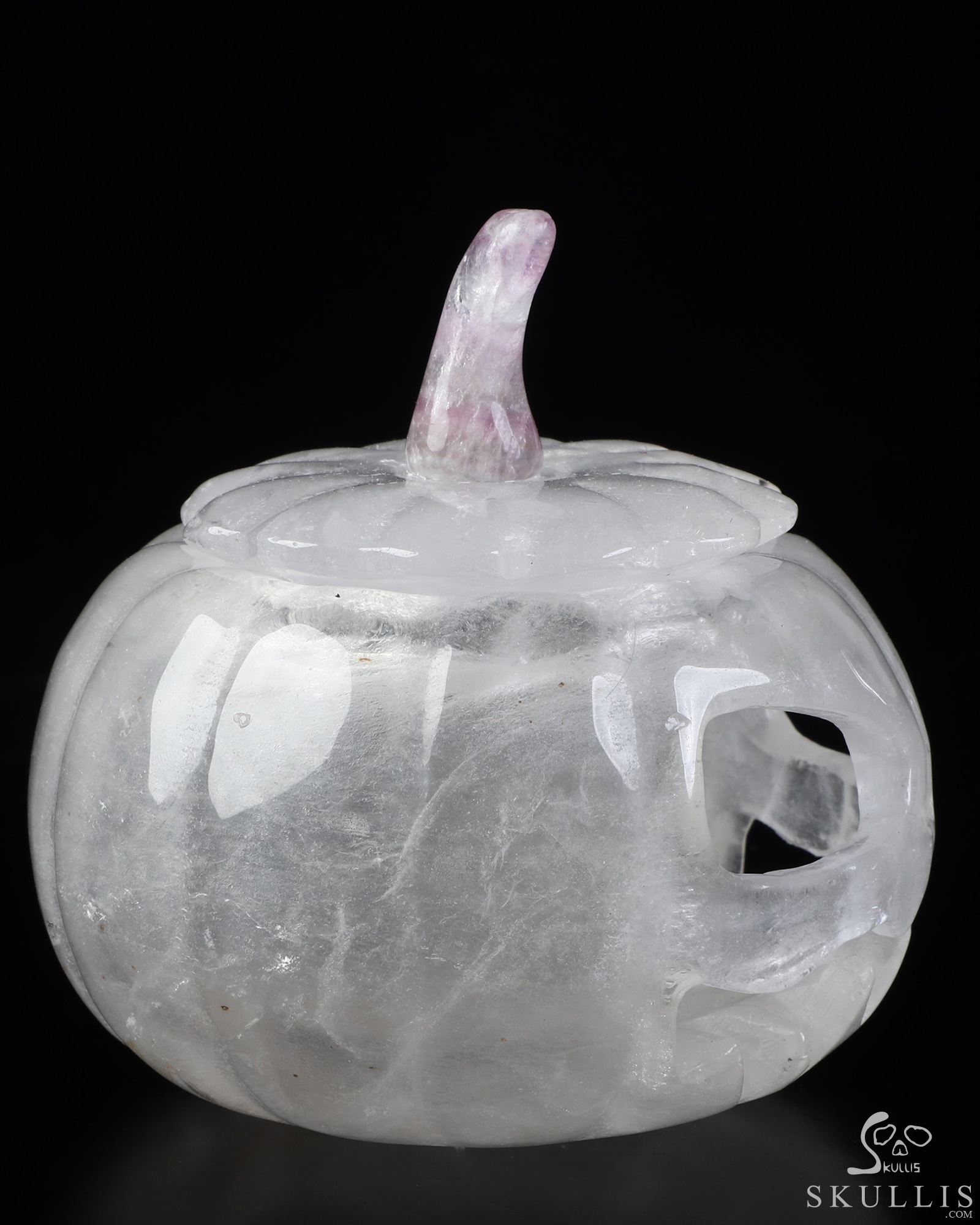4.5" Quartz Rock Crystal Hand Carved Hollow Pumpkin Crystal Skull Sculpture, Crystal Healing 4.5" Quartz Rock Crystal Hand Carved Hollow Pumpkin Crystal Skull Sculpture, Crystal Healing