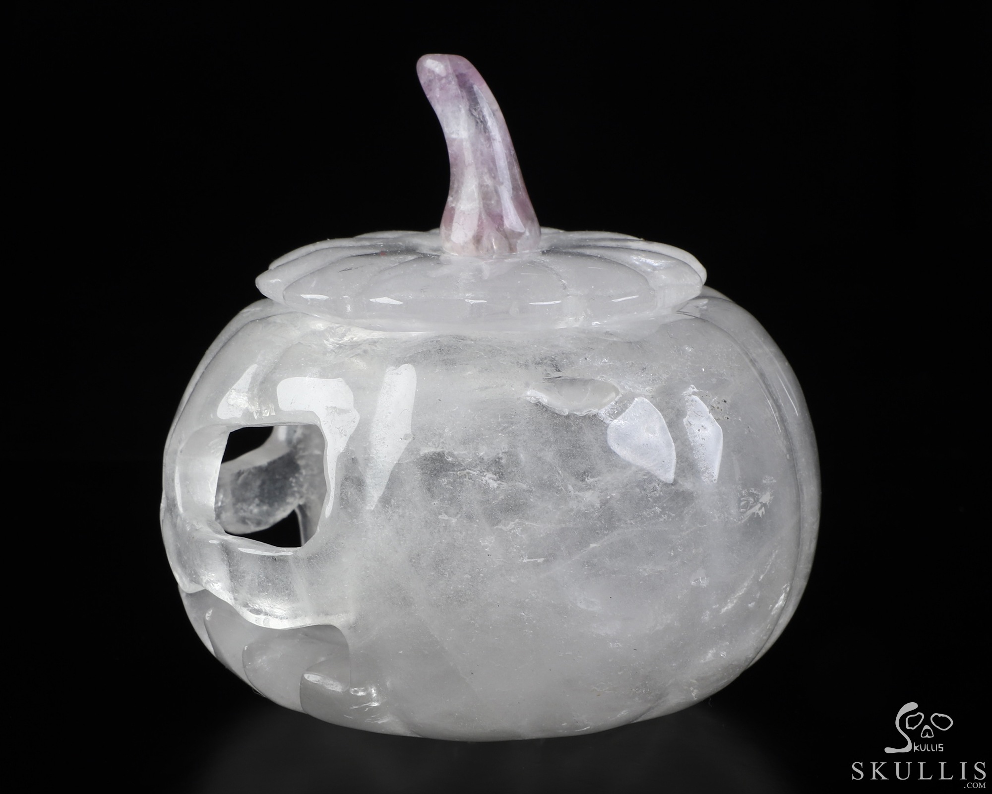 4.5" Quartz Rock Crystal Hand Carved Hollow Pumpkin Crystal Skull Sculpture, Crystal Healing 4.5" Quartz Rock Crystal Hand Carved Hollow Pumpkin Crystal Skull Sculpture, Crystal Healing