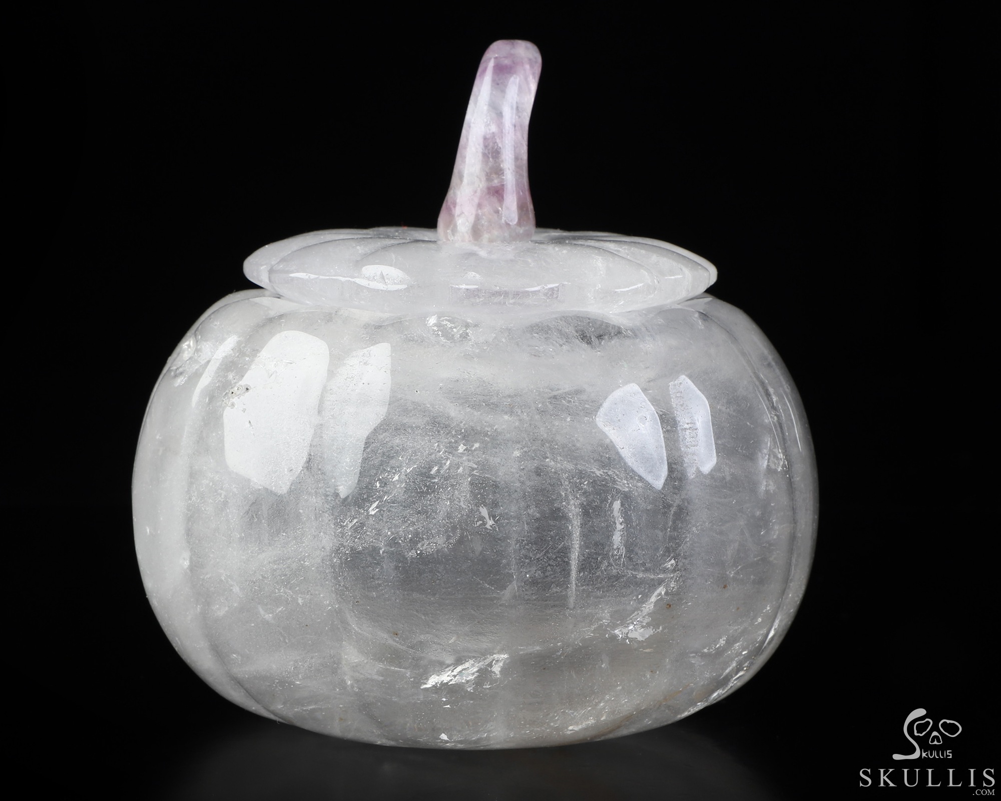 4.5" Quartz Rock Crystal Hand Carved Hollow Pumpkin Crystal Skull Sculpture, Crystal Healing 4.5" Quartz Rock Crystal Hand Carved Hollow Pumpkin Crystal Skull Sculpture, Crystal Healing