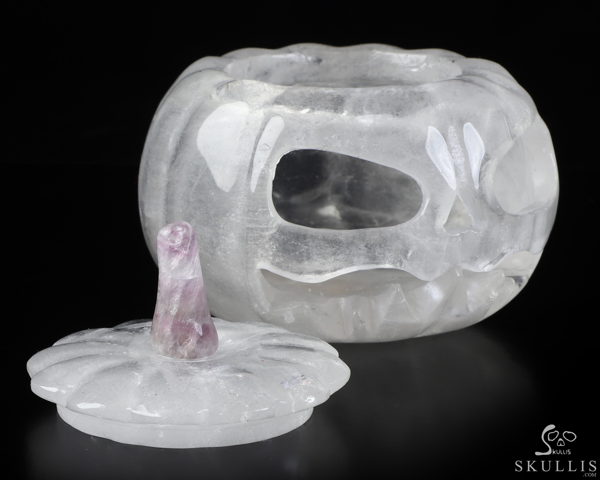 4.5" Quartz Rock Crystal Hand Carved Hollow Pumpkin Crystal Skull Sculpture, Crystal Healing 4.5" Quartz Rock Crystal Hand Carved Hollow Pumpkin Crystal Skull Sculpture, Crystal Healing