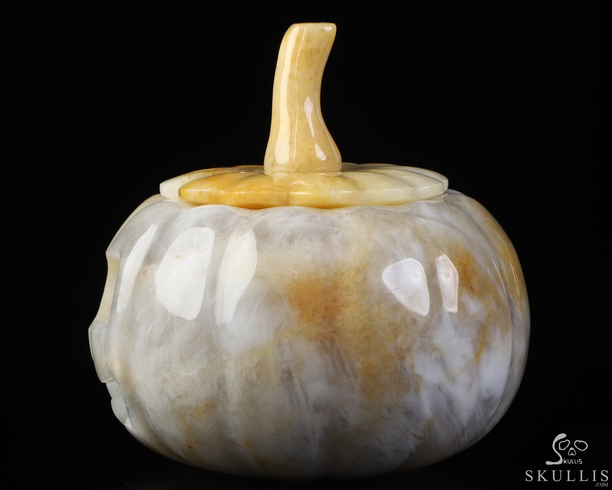4.5" Beeswax Jade Hand Carved Hollow Pumpkin Crystal Skull Sculpture, Crystal Healing 4.5" Beeswax Jade Hand Carved Hollow Pumpkin Crystal Skull Sculpture, Crystal Healing