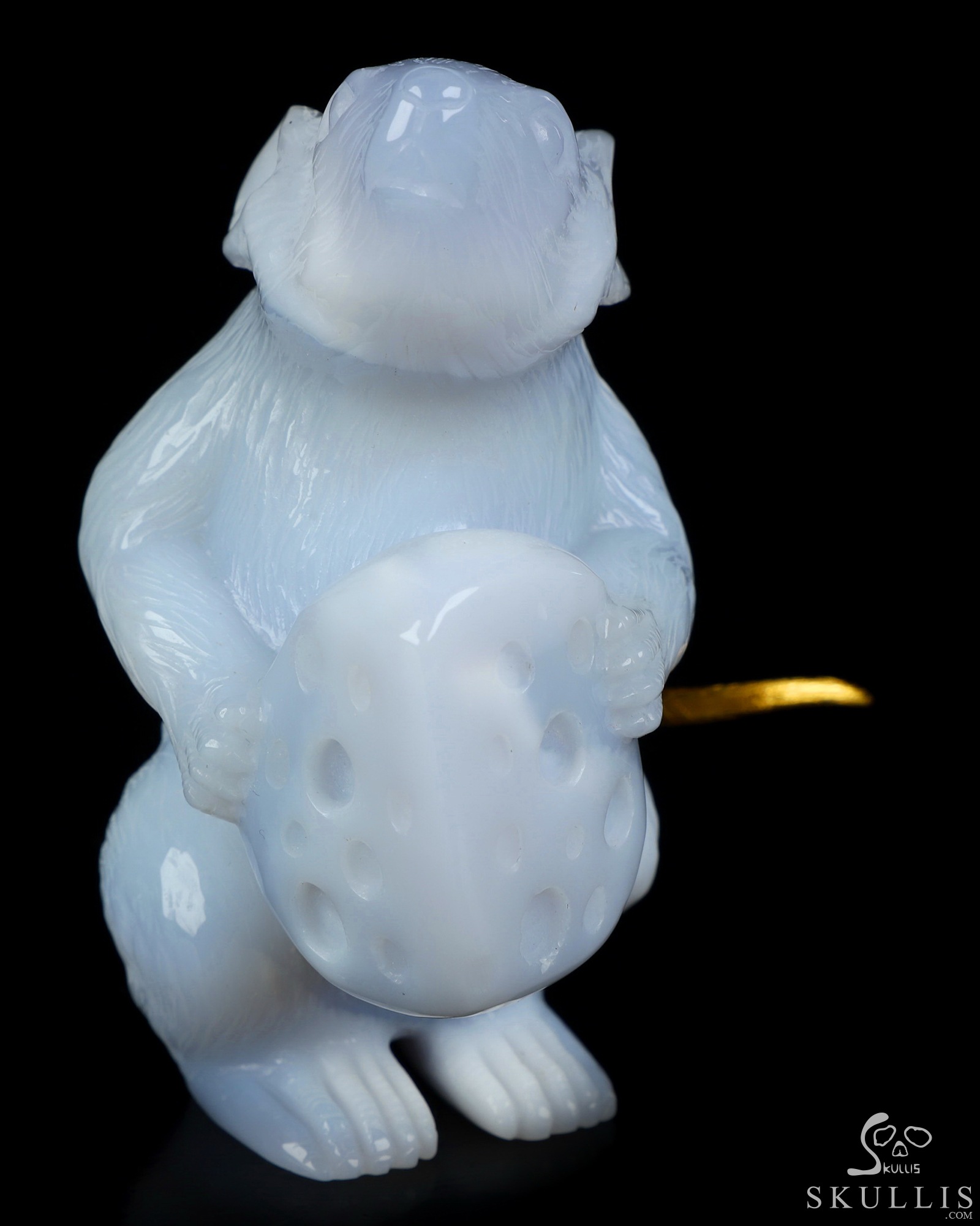 3.5" Blue Chalcedony Hand Carved Crystal Mouse and 18K Gold Plated 925 Silver Tail, Crystal Healing 3.5" Blue Chalcedony Hand Carved Crystal Mouse and 18K Gold Plated 925 Silver Tail, Crystal Healing