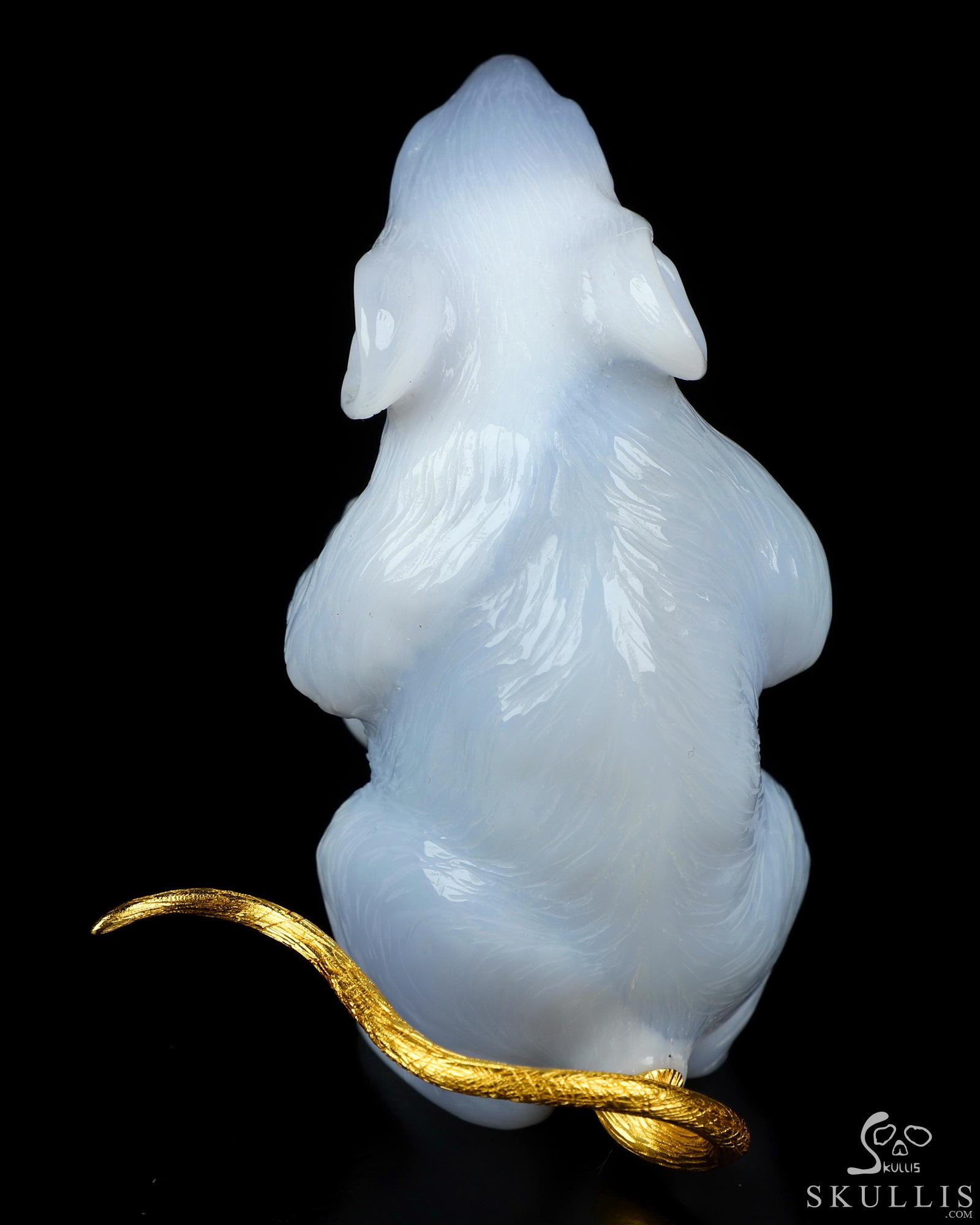 3.5" Blue Chalcedony Hand Carved Crystal Mouse and 18K Gold Plated 925 Silver Tail, Crystal Healing 3.5" Blue Chalcedony Hand Carved Crystal Mouse and 18K Gold Plated 925 Silver Tail, Crystal Healing