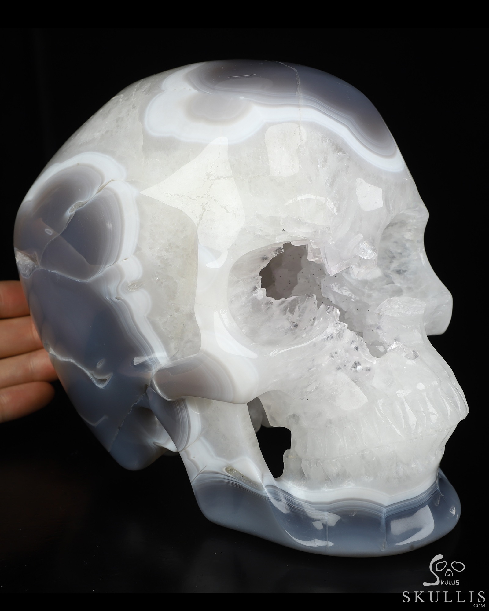 Lifesized 7.3" Agate Geode Hand Carved Crystal Skull, Super Realistic, Crystal Healing Lifesized 7.3" Agate Geode Hand Carved Crystal Skull, Super Realistic, Crystal Healing