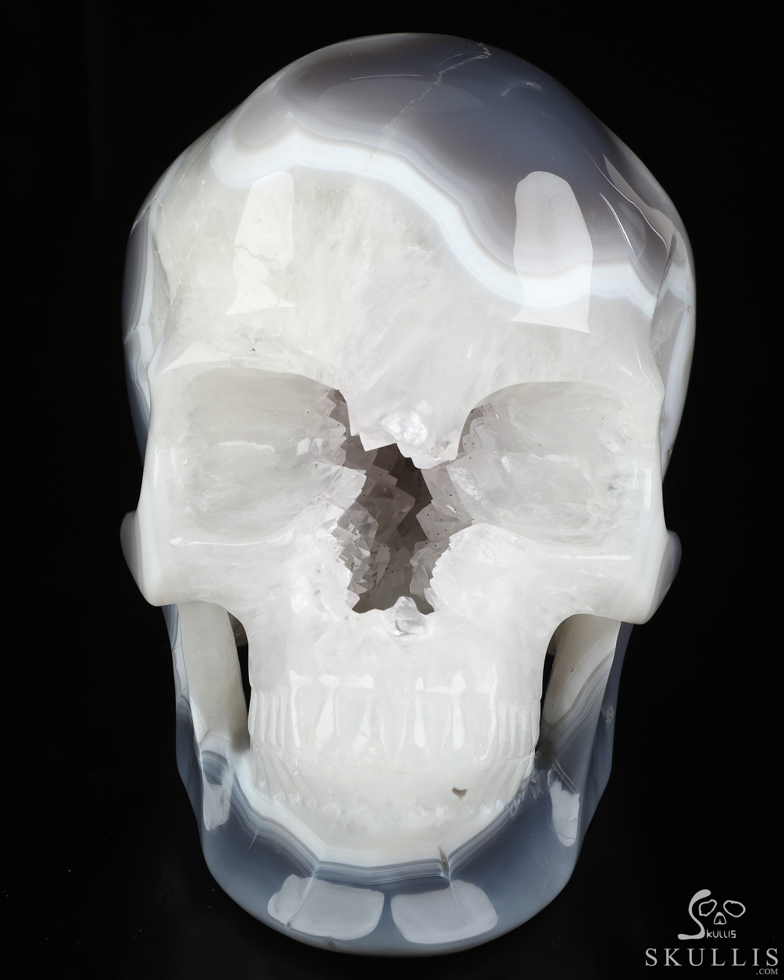 Lifesized 7.3" Agate Geode Hand Carved Crystal Skull, Super Realistic, Crystal Healing Lifesized 7.3" Agate Geode Hand Carved Crystal Skull, Super Realistic, Crystal Healing