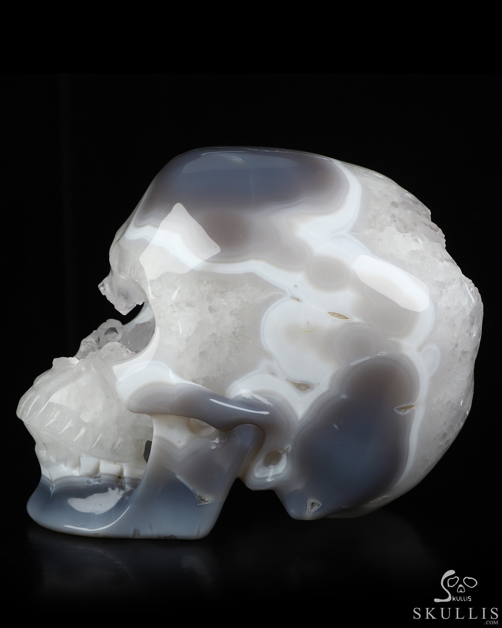 Lifesized 7.3" Agate Geode Hand Carved Crystal Skull, Super Realistic, Crystal Healing Lifesized 7.3" Agate Geode Hand Carved Crystal Skull, Super Realistic, Crystal Healing