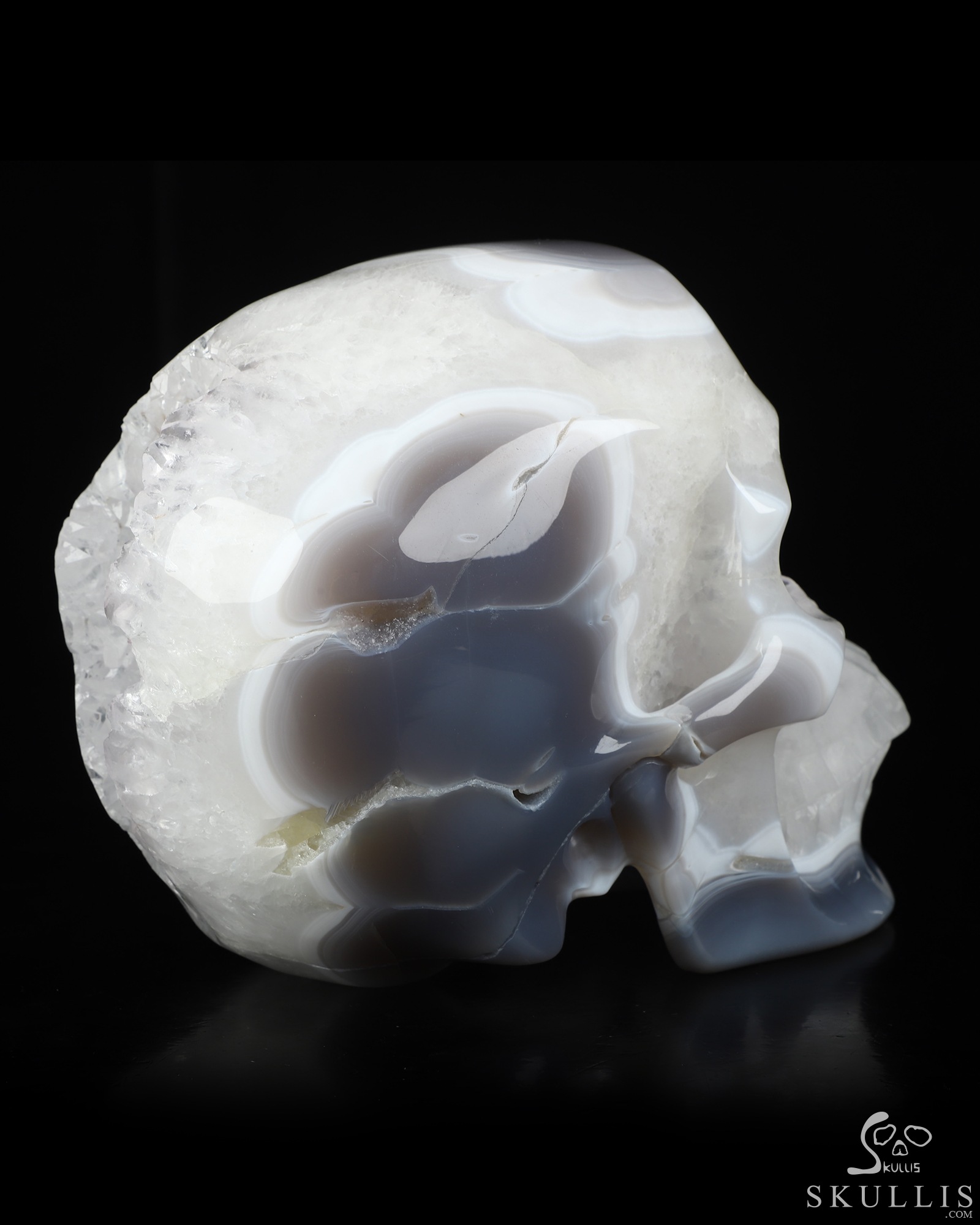 Lifesized 7.3" Agate Geode Hand Carved Crystal Skull, Super Realistic, Crystal Healing Lifesized 7.3" Agate Geode Hand Carved Crystal Skull, Super Realistic, Crystal Healing