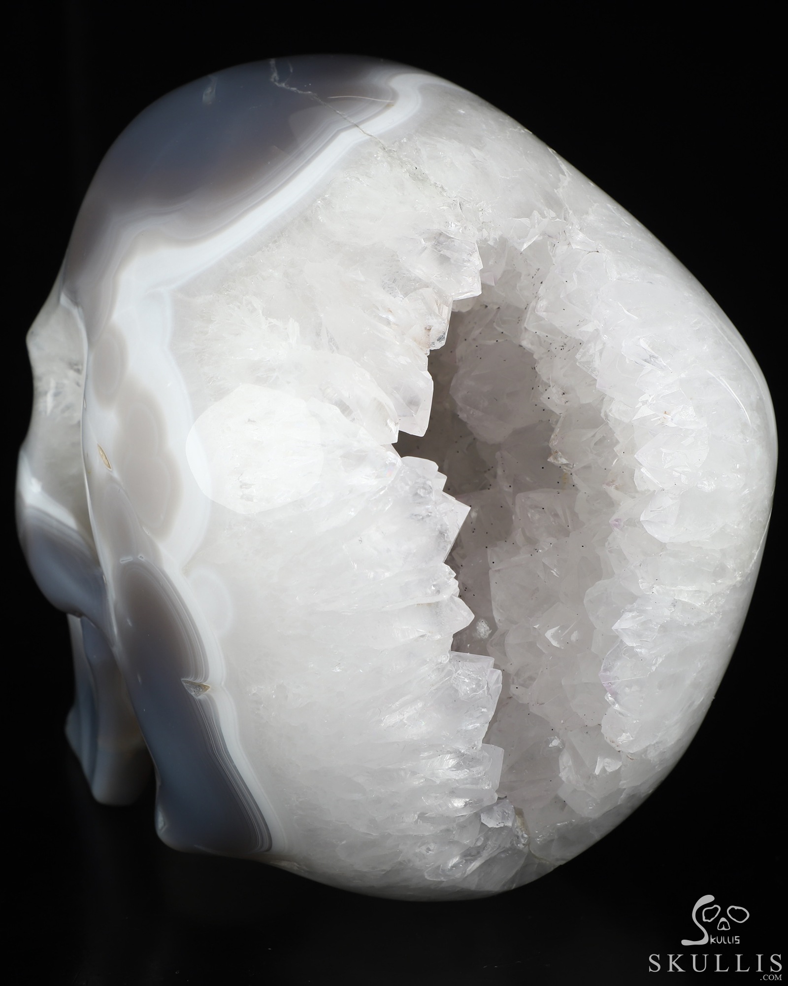 Lifesized 7.3" Agate Geode Hand Carved Crystal Skull, Super Realistic, Crystal Healing Lifesized 7.3" Agate Geode Hand Carved Crystal Skull, Super Realistic, Crystal Healing