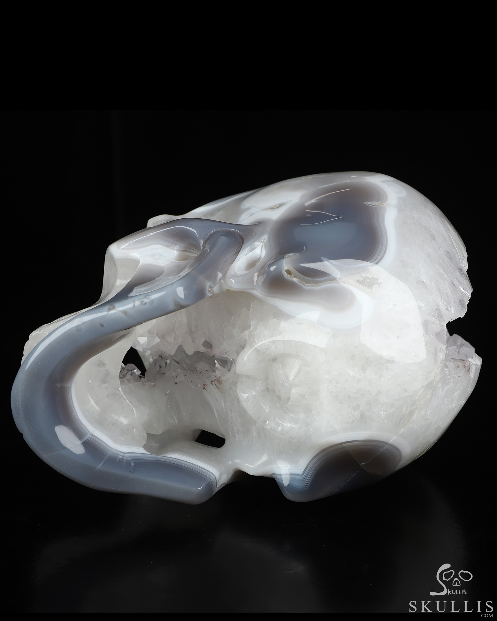 Lifesized 7.3" Agate Geode Hand Carved Crystal Skull, Super Realistic, Crystal Healing Lifesized 7.3" Agate Geode Hand Carved Crystal Skull, Super Realistic, Crystal Healing