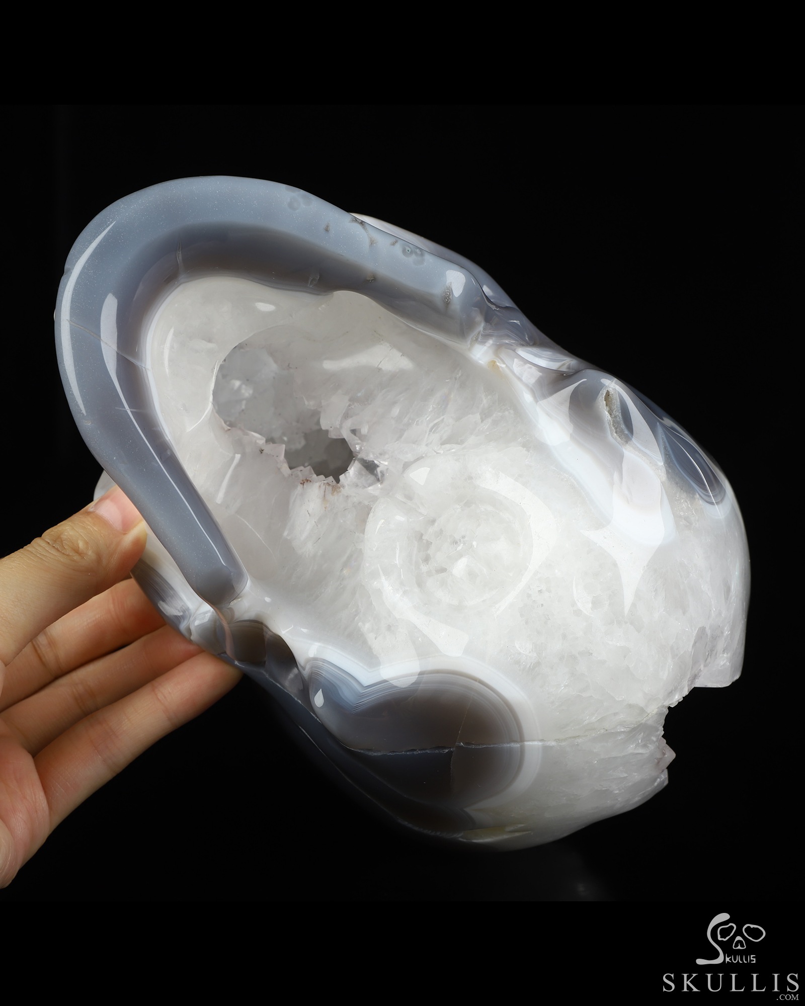Lifesized 7.3" Agate Geode Hand Carved Crystal Skull, Super Realistic, Crystal Healing Lifesized 7.3" Agate Geode Hand Carved Crystal Skull, Super Realistic, Crystal Healing