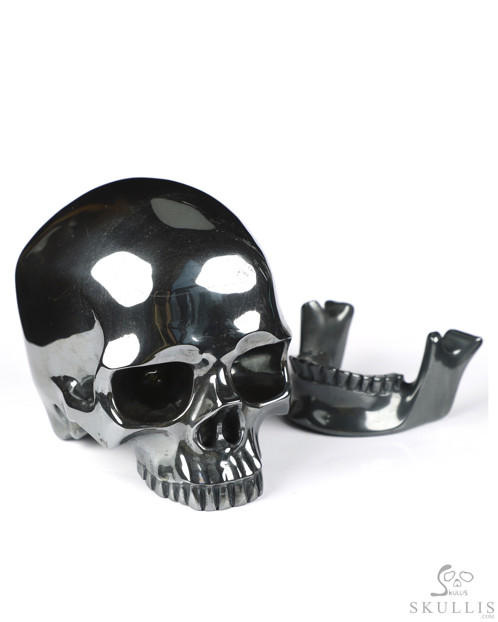 5.9" Hematite Hand Carved Detachable Crystal Skull Sculpture, Crystal Healing 5.9" Hematite Hand Carved Detachable Crystal Skull Sculpture, Crystal Healing