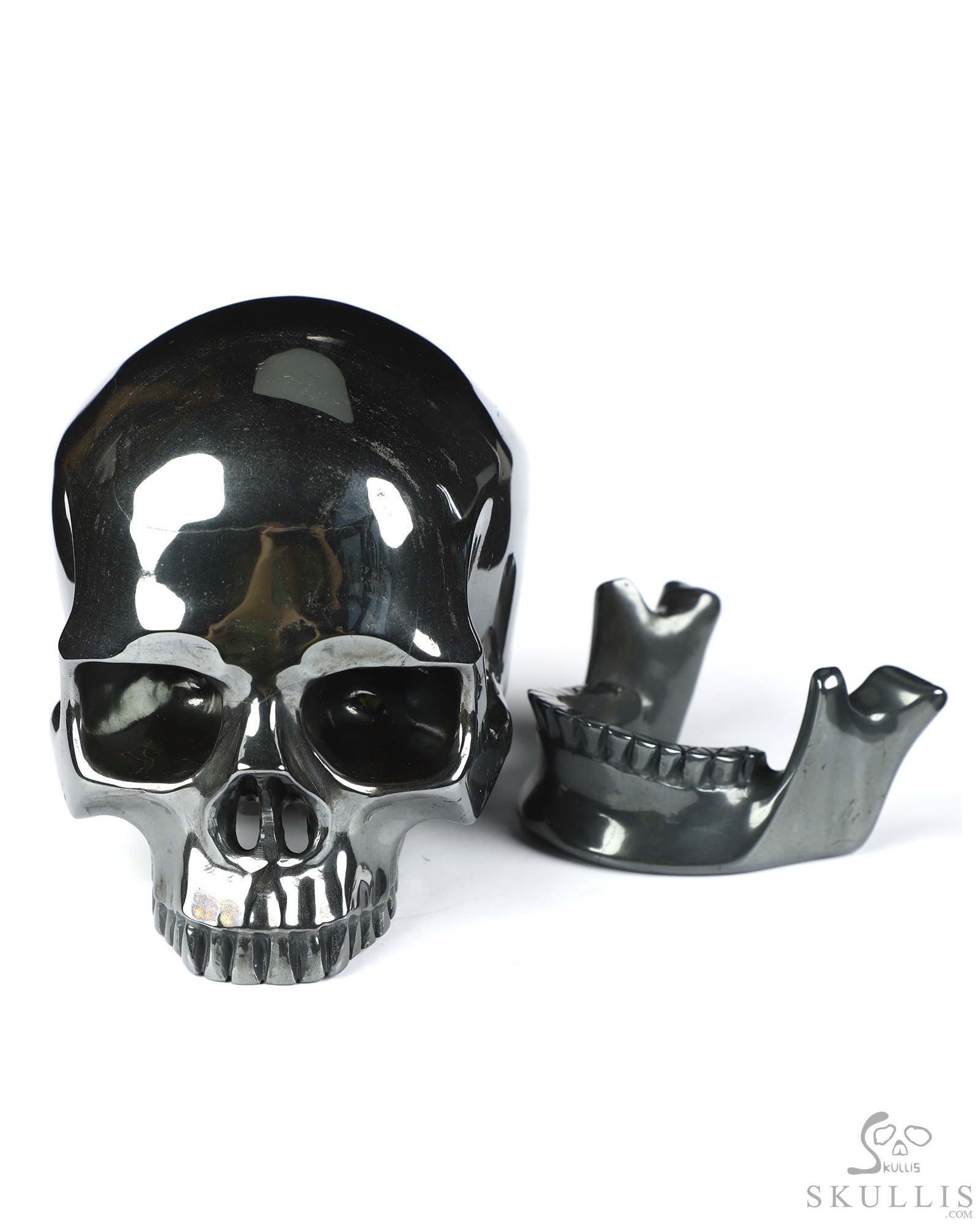 5.9" Hematite Hand Carved Detachable Crystal Skull Sculpture, Crystal Healing 5.9" Hematite Hand Carved Detachable Crystal Skull Sculpture, Crystal Healing