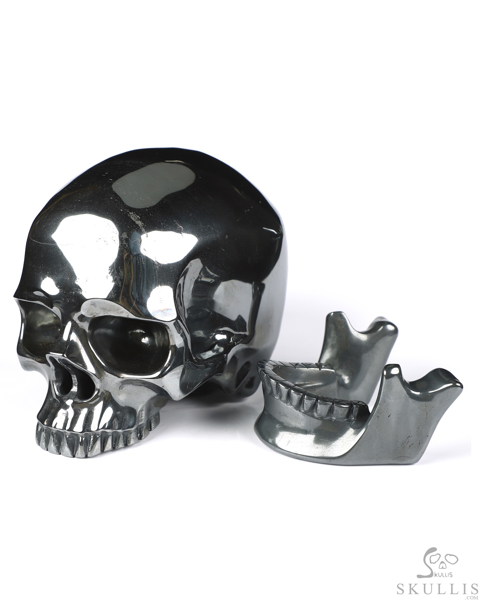 5.9" Hematite Hand Carved Detachable Crystal Skull Sculpture, Crystal Healing 5.9" Hematite Hand Carved Detachable Crystal Skull Sculpture, Crystal Healing