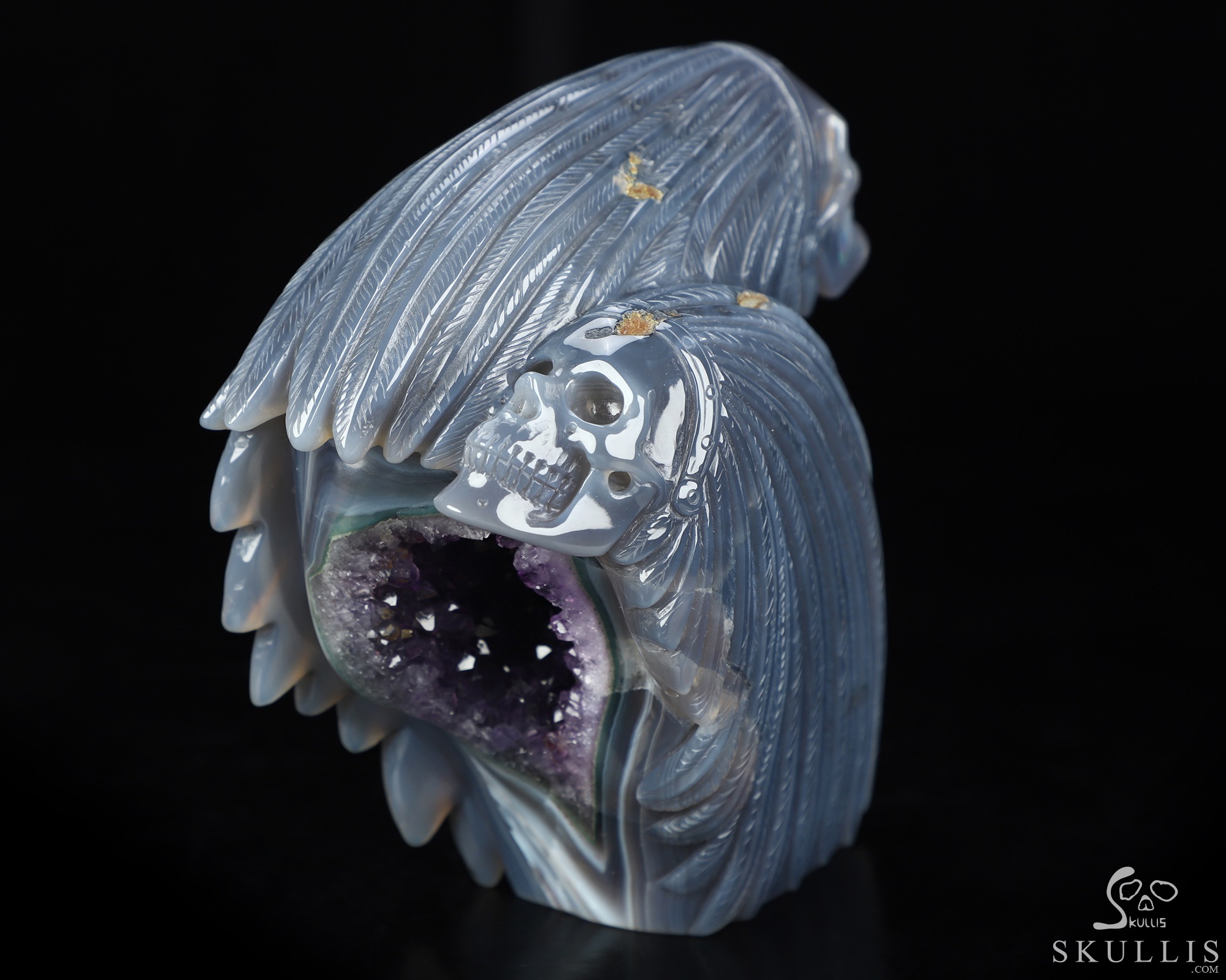 5.2" Agate Amethyst Geode Hand Carved Indian Crystal Skulls Sculpture, Crystal Healing 5.2" Agate Amethyst Geode Hand Carved Indian Crystal Skulls Sculpture, Crystal Healing
