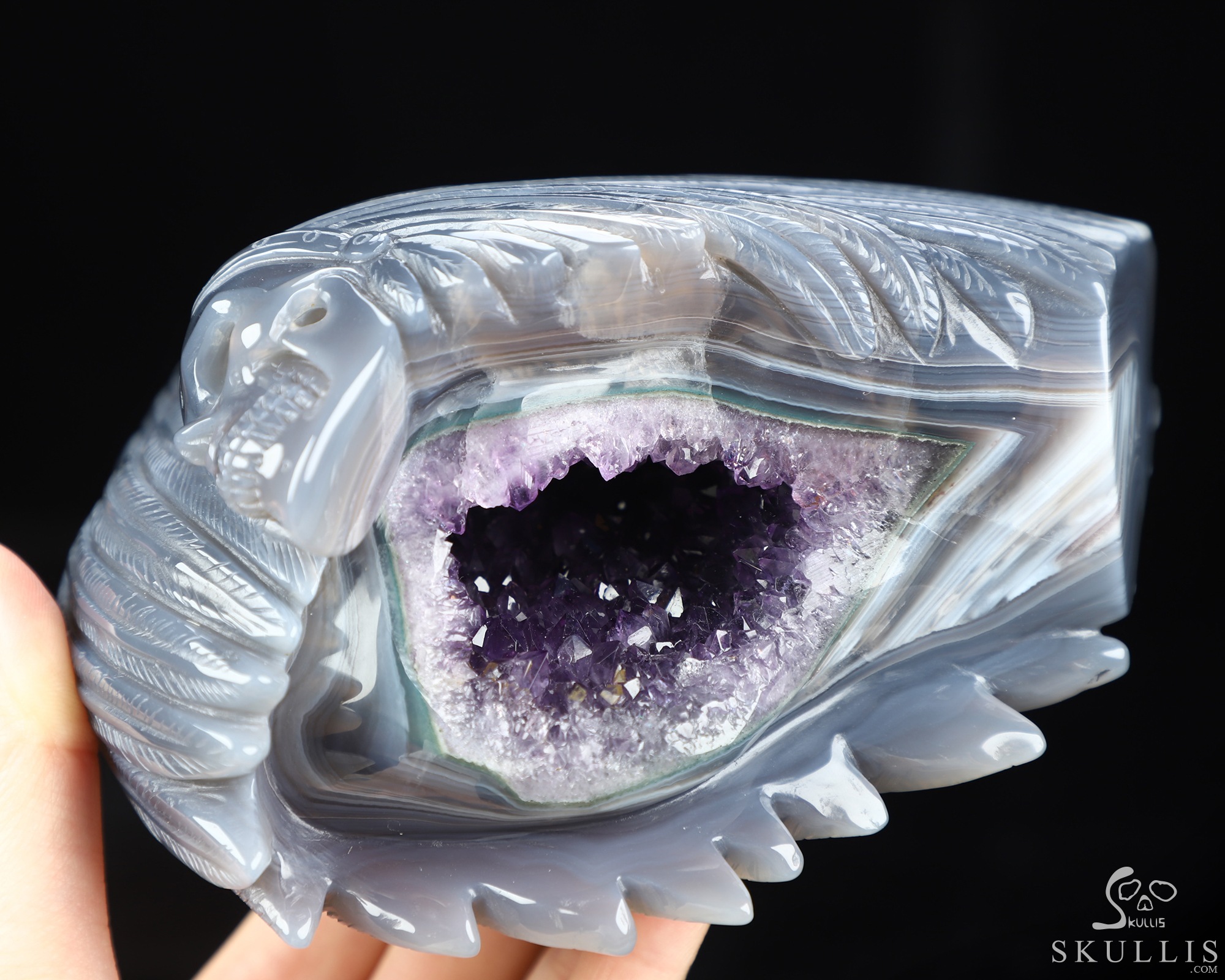 5.2" Agate Amethyst Geode Hand Carved Indian Crystal Skulls Sculpture, Crystal Healing 5.2" Agate Amethyst Geode Hand Carved Indian Crystal Skulls Sculpture, Crystal Healing