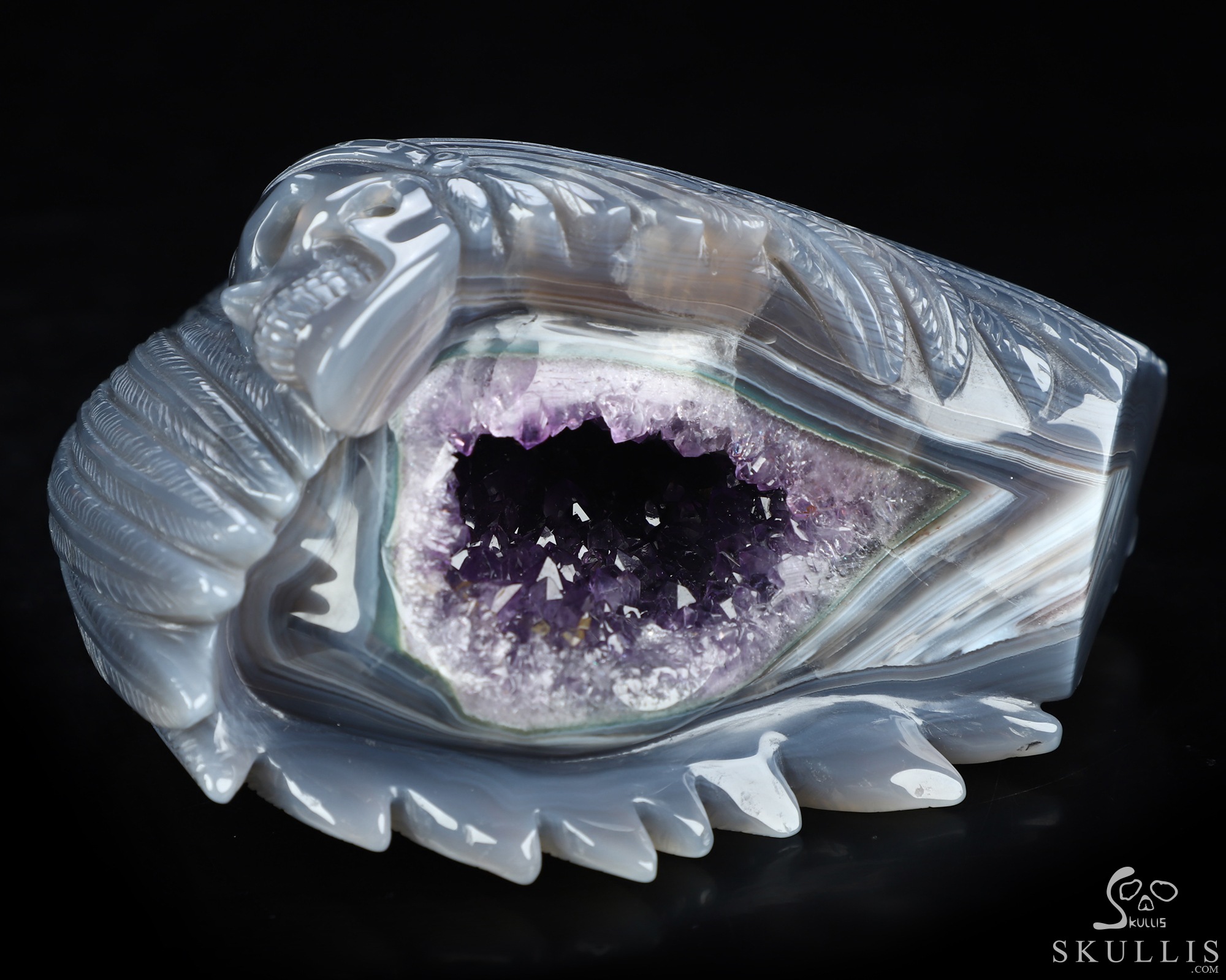 5.2" Agate Amethyst Geode Hand Carved Indian Crystal Skulls Sculpture, Crystal Healing 5.2" Agate Amethyst Geode Hand Carved Indian Crystal Skulls Sculpture, Crystal Healing