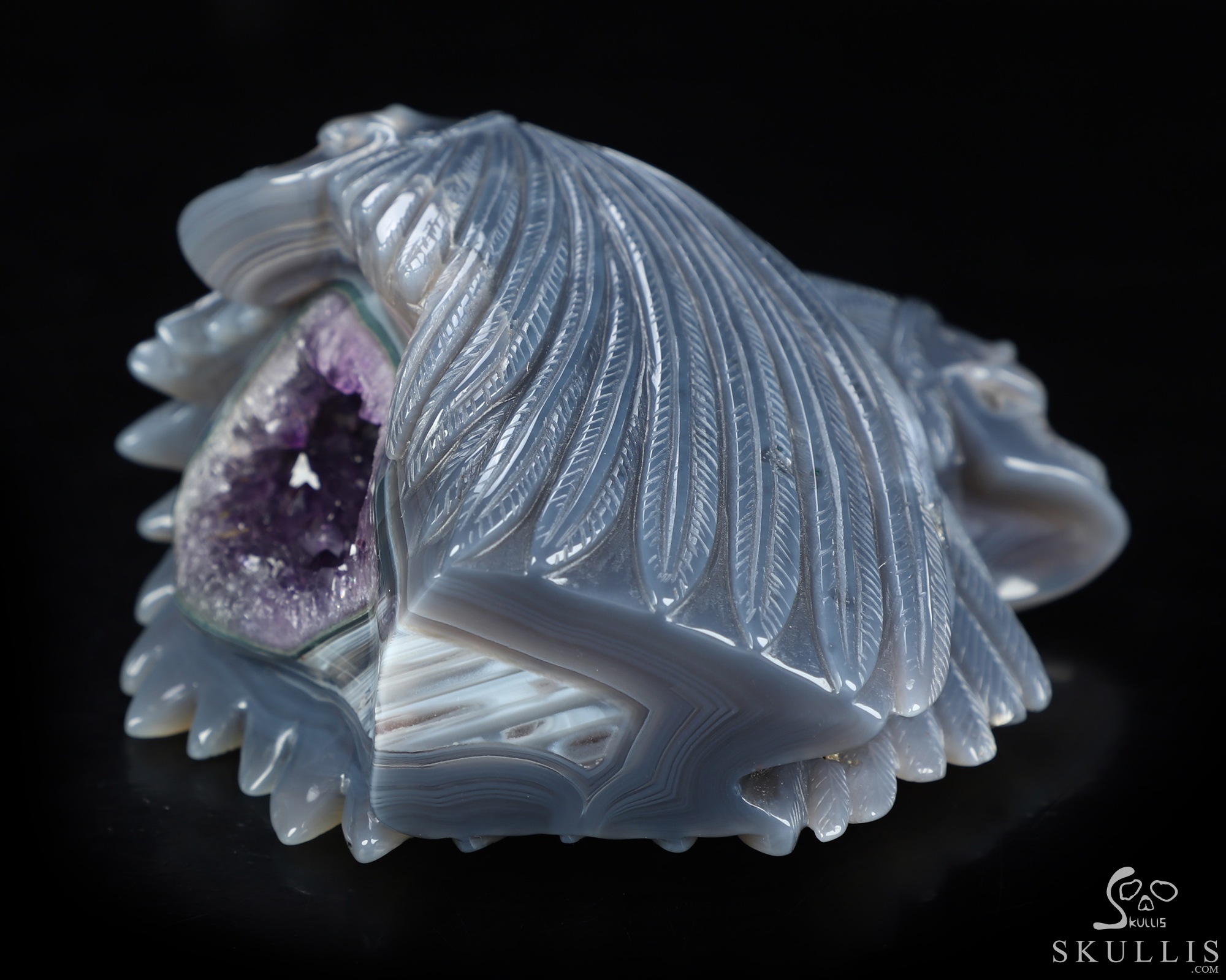 5.2" Agate Amethyst Geode Hand Carved Indian Crystal Skulls Sculpture, Crystal Healing 5.2" Agate Amethyst Geode Hand Carved Indian Crystal Skulls Sculpture, Crystal Healing