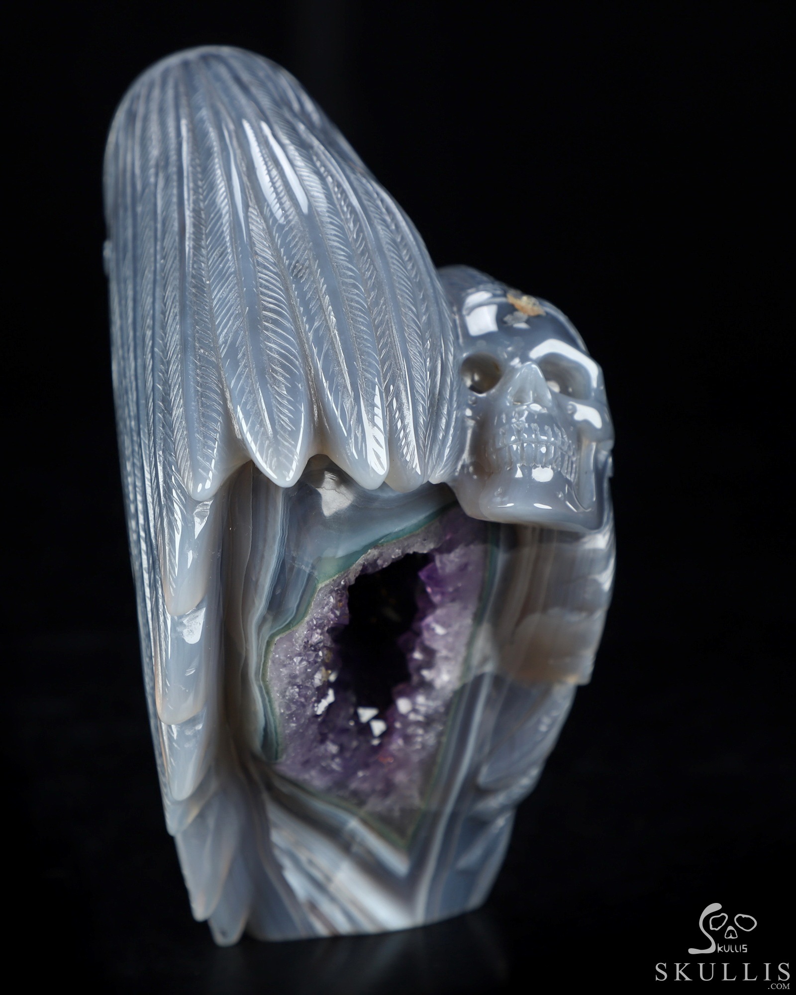 5.2" Agate Amethyst Geode Hand Carved Indian Crystal Skulls Sculpture, Crystal Healing 5.2" Agate Amethyst Geode Hand Carved Indian Crystal Skulls Sculpture, Crystal Healing