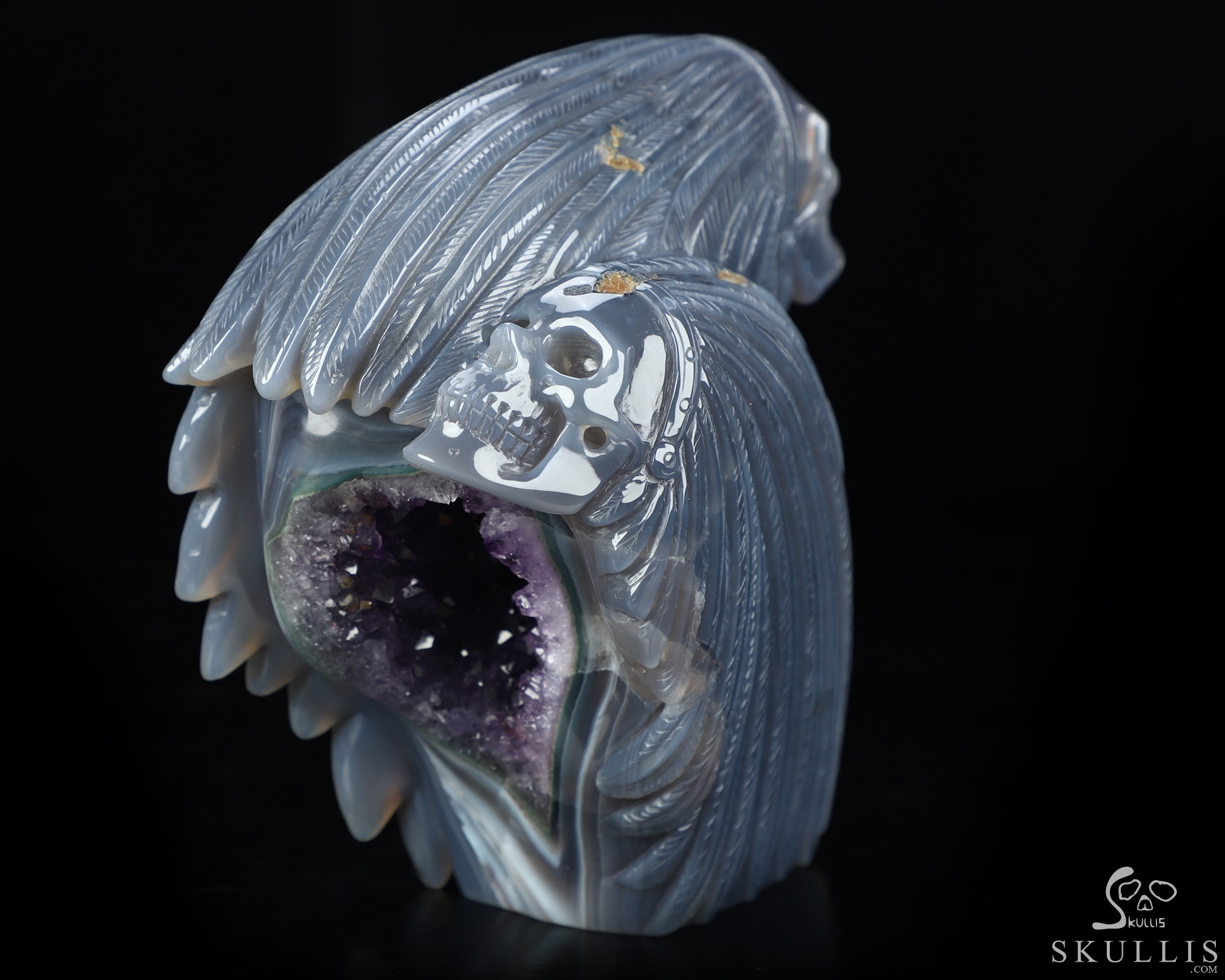 5.2" Agate Amethyst Geode Hand Carved Indian Crystal Skulls Sculpture, Crystal Healing 5.2" Agate Amethyst Geode Hand Carved Indian Crystal Skulls Sculpture, Crystal Healing