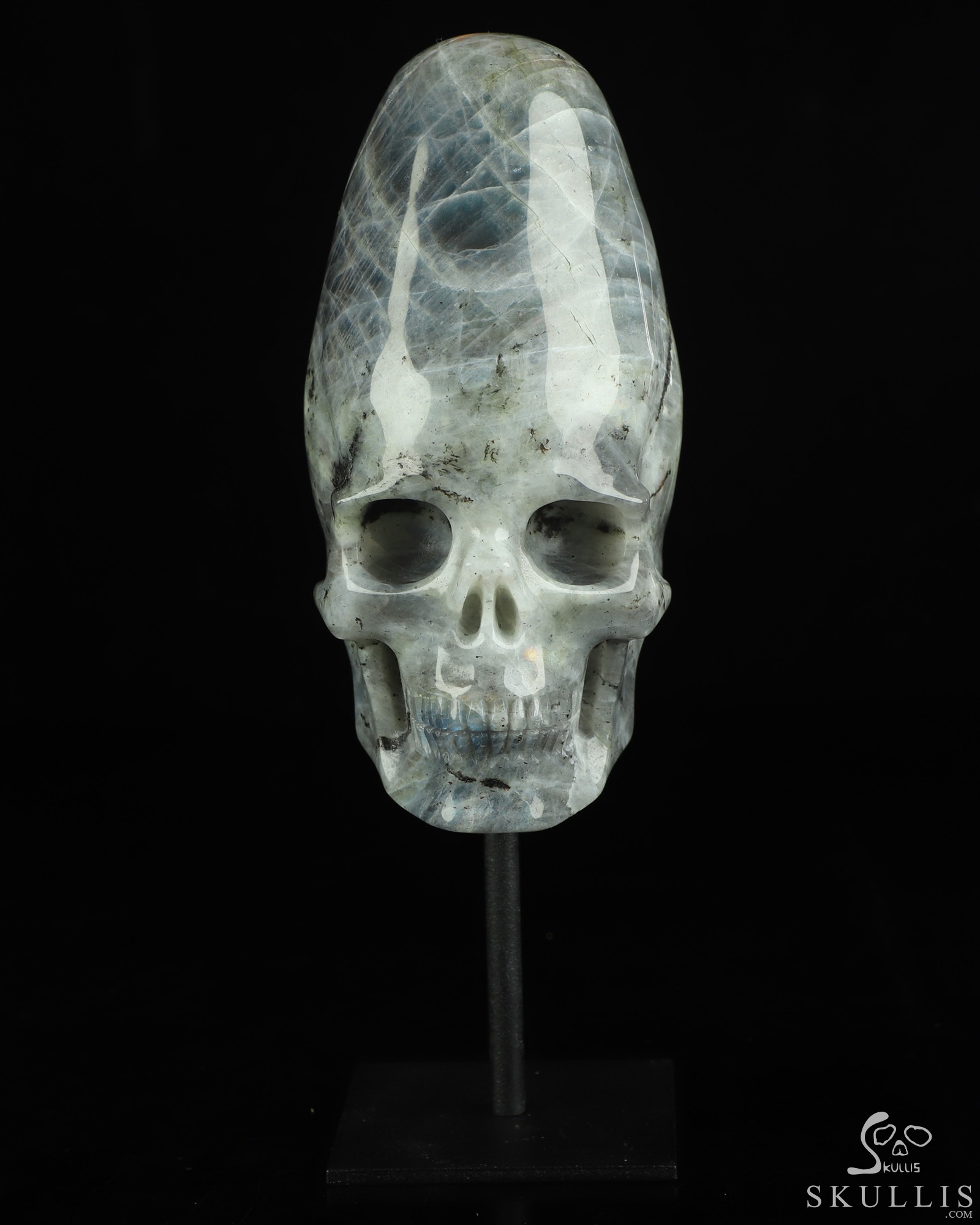 4.5" Labradorite Hand Carved Incan Crystal Skull Sculpture With Stand, Crystal Healing 4.5" Labradorite Hand Carved Incan Crystal Skull Sculpture With Stand, Crystal Healing