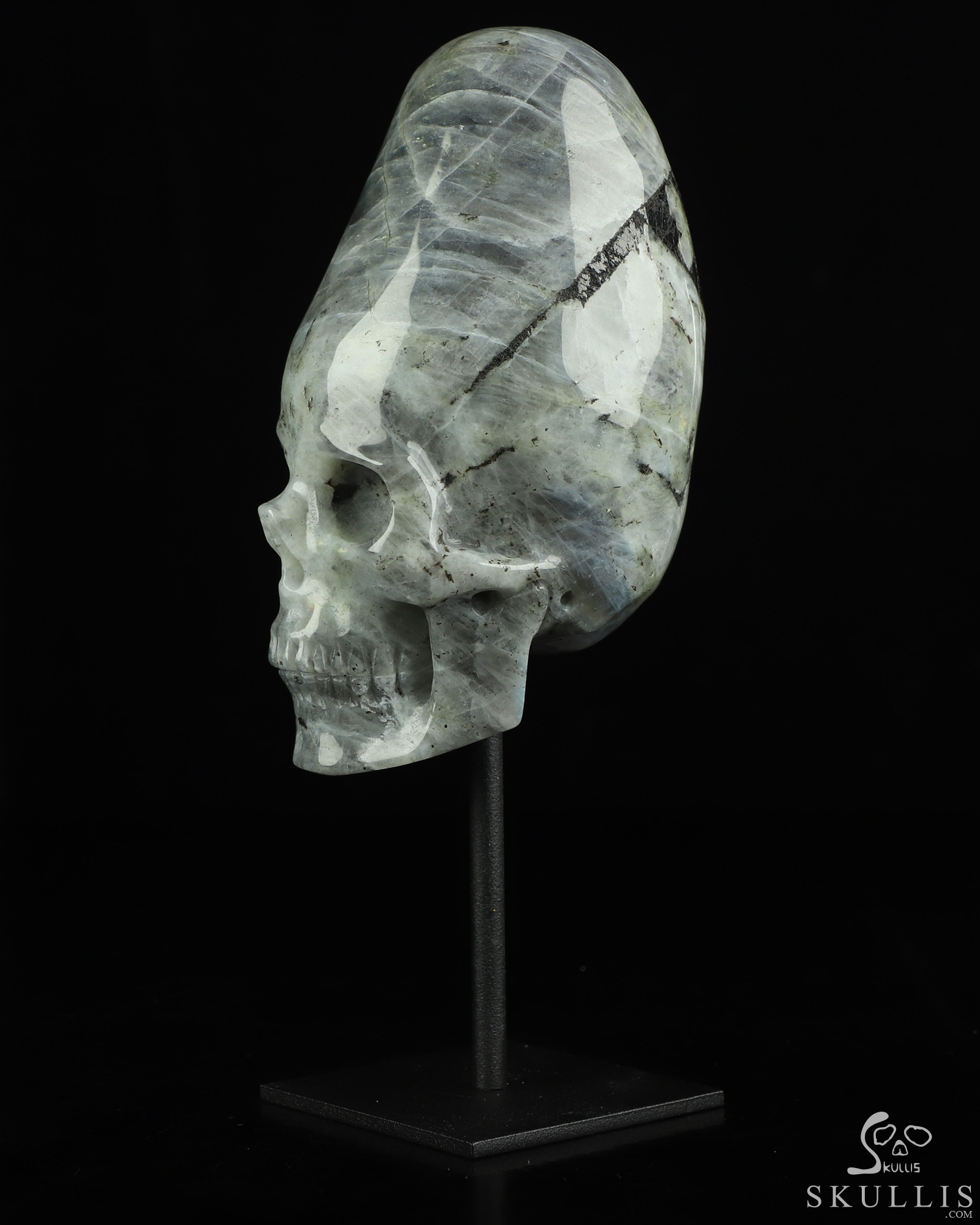4.5" Labradorite Hand Carved Incan Crystal Skull Sculpture With Stand, Crystal Healing 4.5" Labradorite Hand Carved Incan Crystal Skull Sculpture With Stand, Crystal Healing