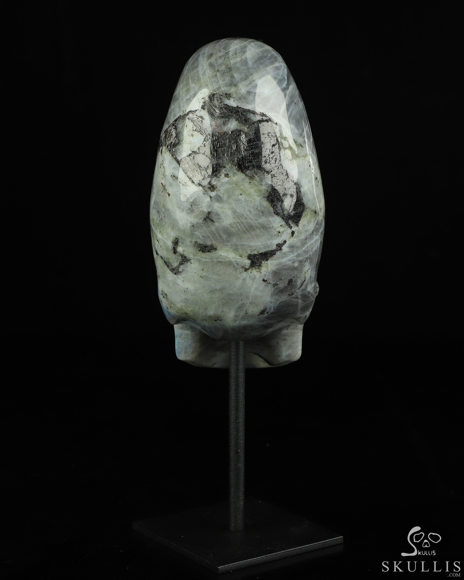 4.5" Labradorite Hand Carved Incan Crystal Skull Sculpture With Stand, Crystal Healing 4.5" Labradorite Hand Carved Incan Crystal Skull Sculpture With Stand, Crystal Healing