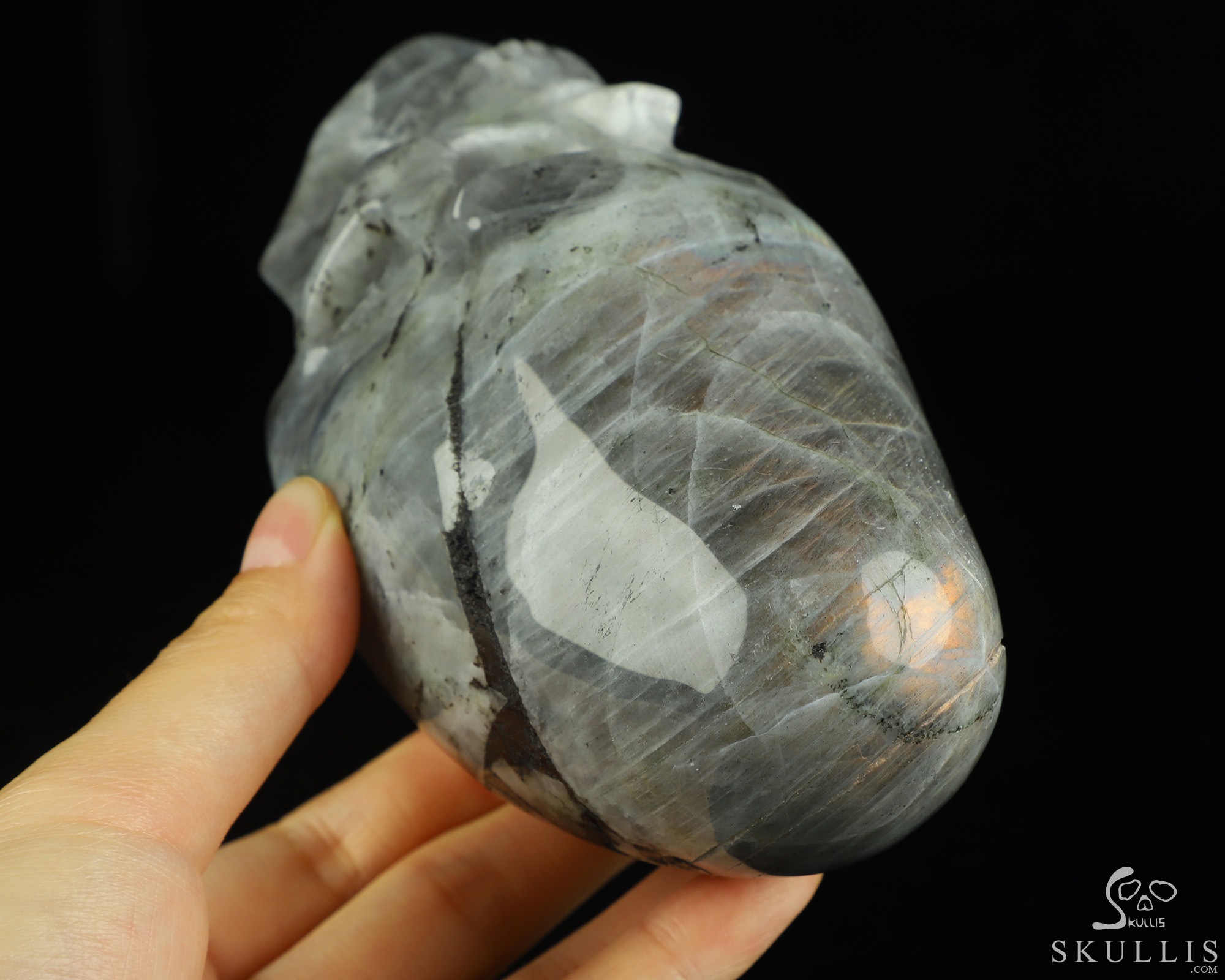 4.5" Labradorite Hand Carved Incan Crystal Skull Sculpture With Stand, Crystal Healing 4.5" Labradorite Hand Carved Incan Crystal Skull Sculpture With Stand, Crystal Healing