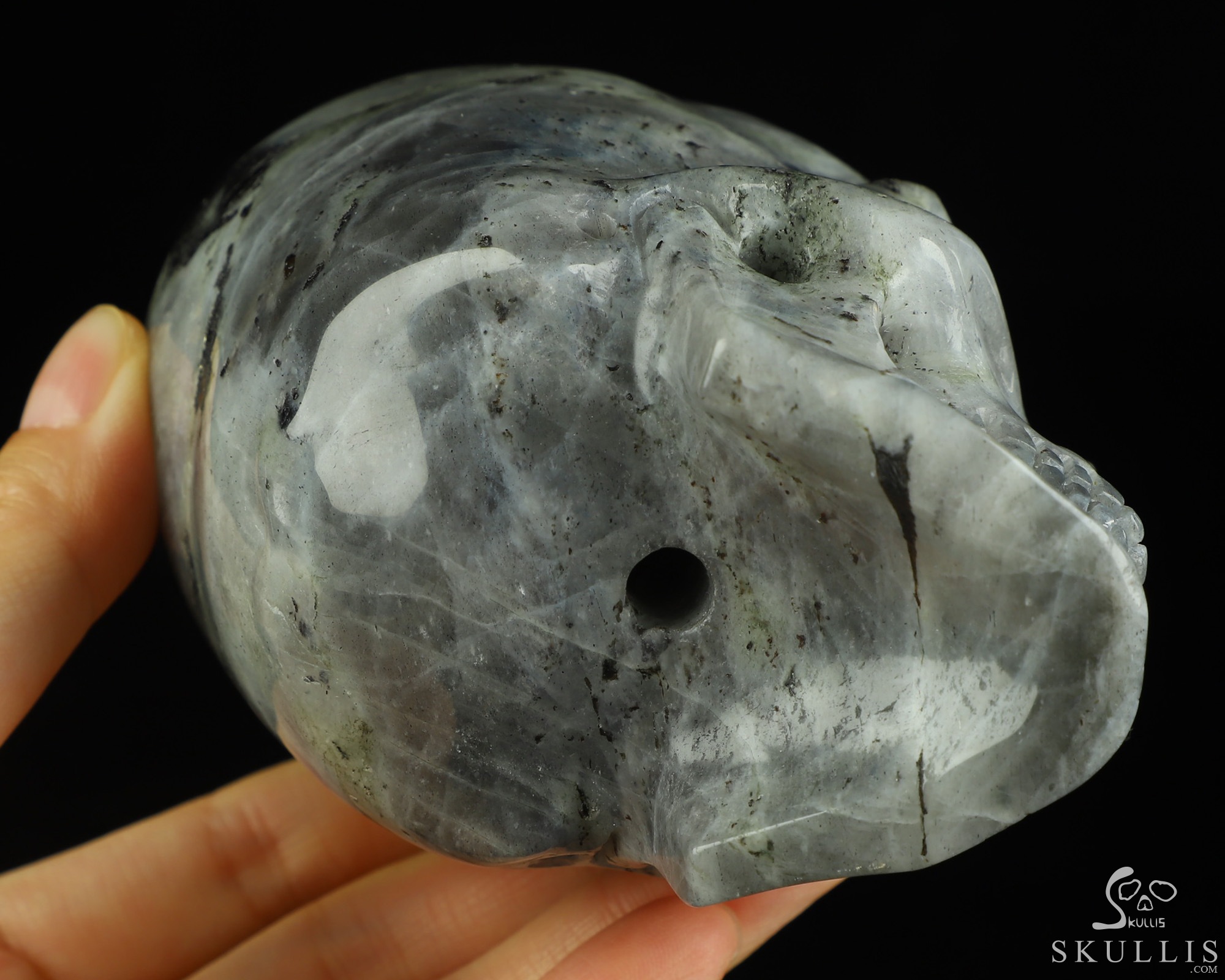 4.5" Labradorite Hand Carved Incan Crystal Skull Sculpture With Stand, Crystal Healing 4.5" Labradorite Hand Carved Incan Crystal Skull Sculpture With Stand, Crystal Healing