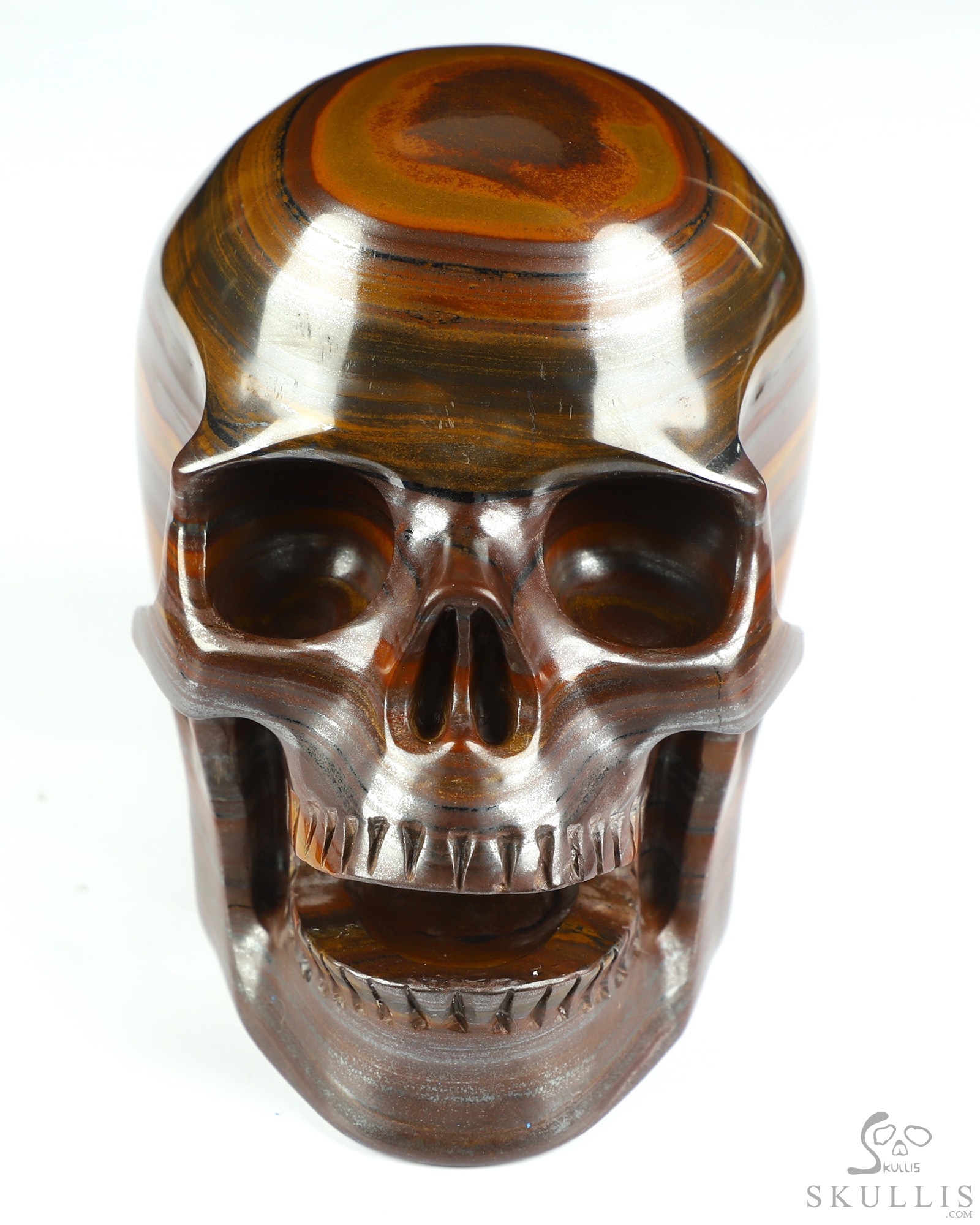 5.1" Tiger Iron Eye Hand Carved Singing Crystal Skull Sculpture, Crystal Healing 5.1" Tiger Iron Eye Hand Carved Singing Crystal Skull Sculpture, Crystal Healing