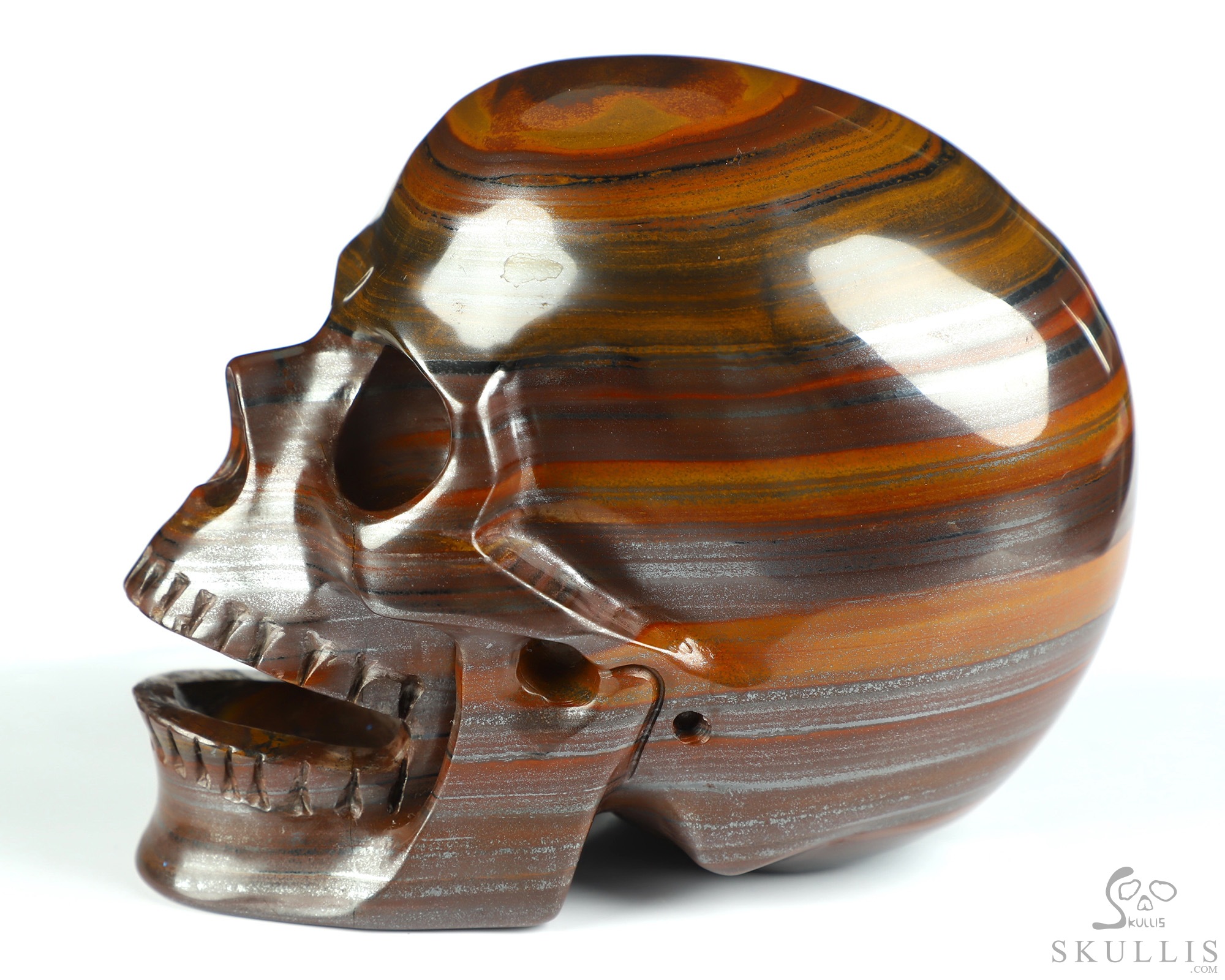 5.1" Tiger Iron Eye Hand Carved Singing Crystal Skull Sculpture, Crystal Healing 5.1" Tiger Iron Eye Hand Carved Singing Crystal Skull Sculpture, Crystal Healing