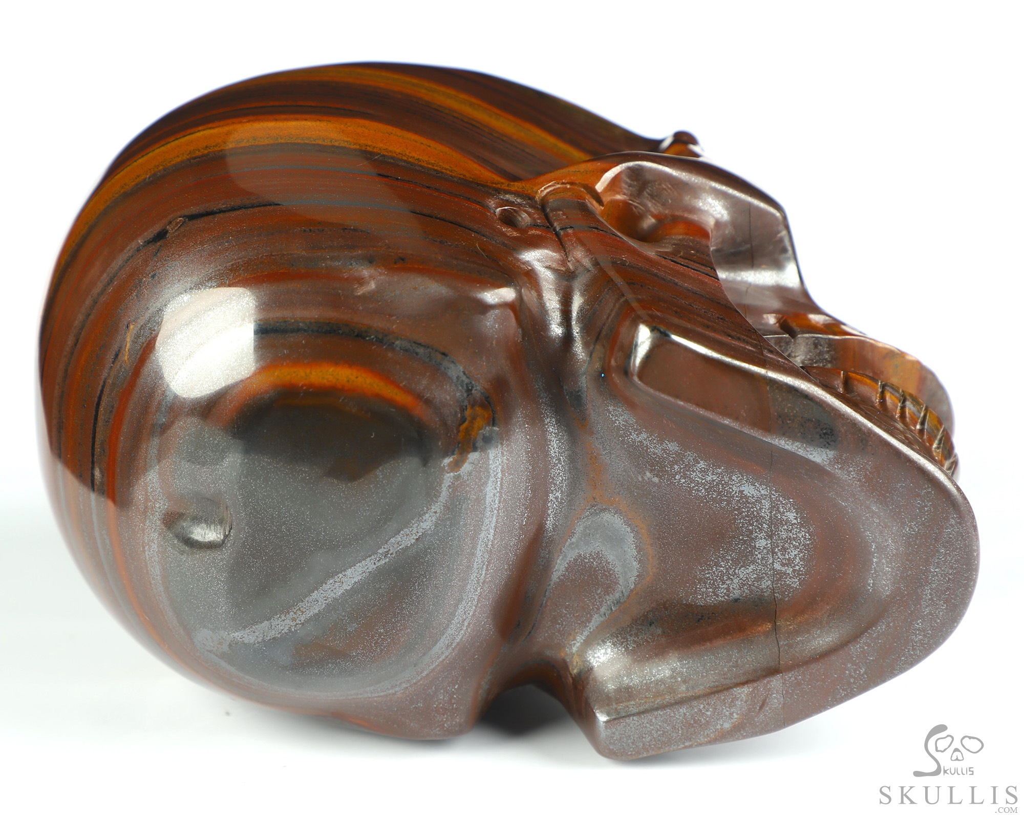 5.1" Tiger Iron Eye Hand Carved Singing Crystal Skull Sculpture, Crystal Healing 5.1" Tiger Iron Eye Hand Carved Singing Crystal Skull Sculpture, Crystal Healing
