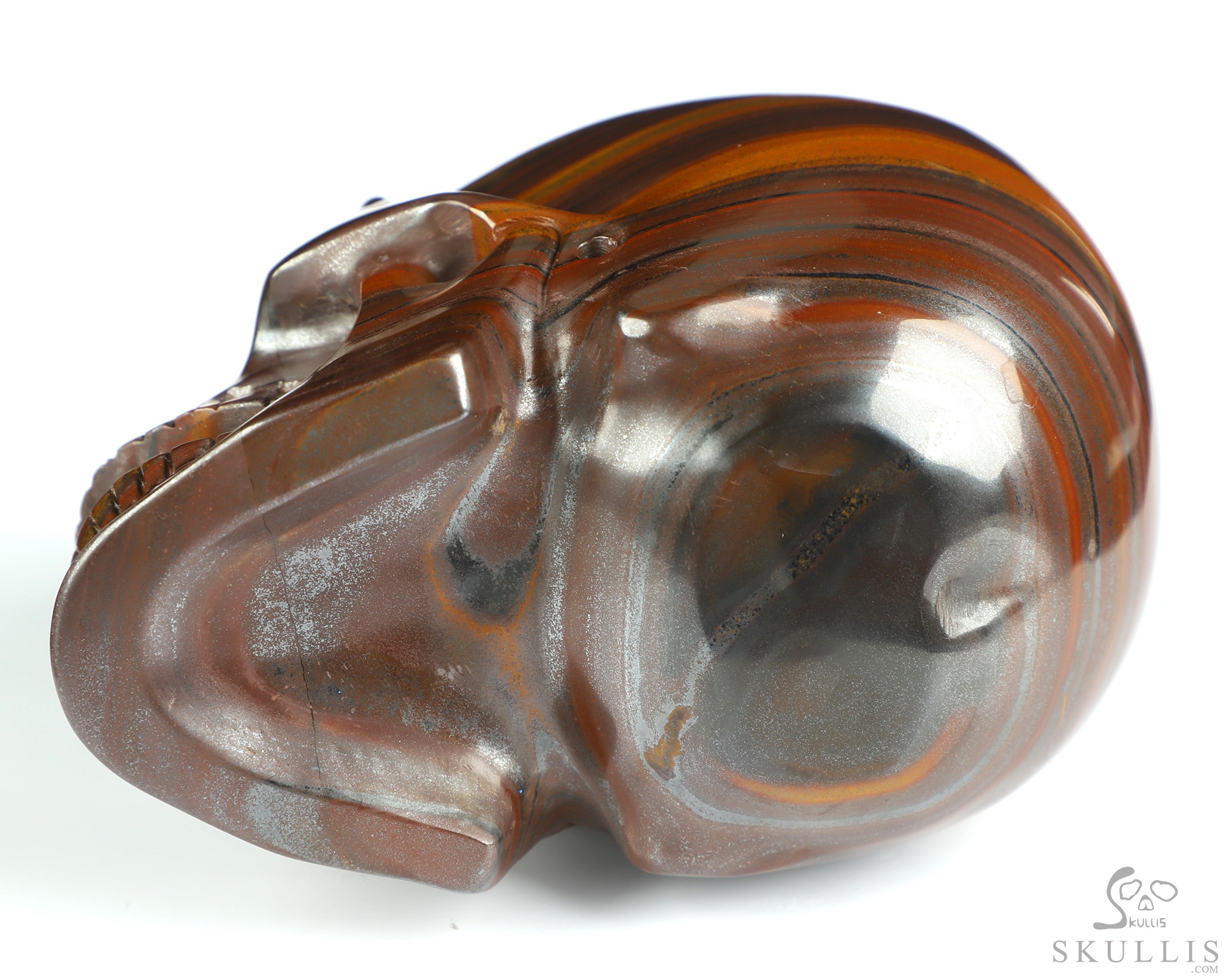 5.1" Tiger Iron Eye Hand Carved Singing Crystal Skull Sculpture, Crystal Healing 5.1" Tiger Iron Eye Hand Carved Singing Crystal Skull Sculpture, Crystal Healing