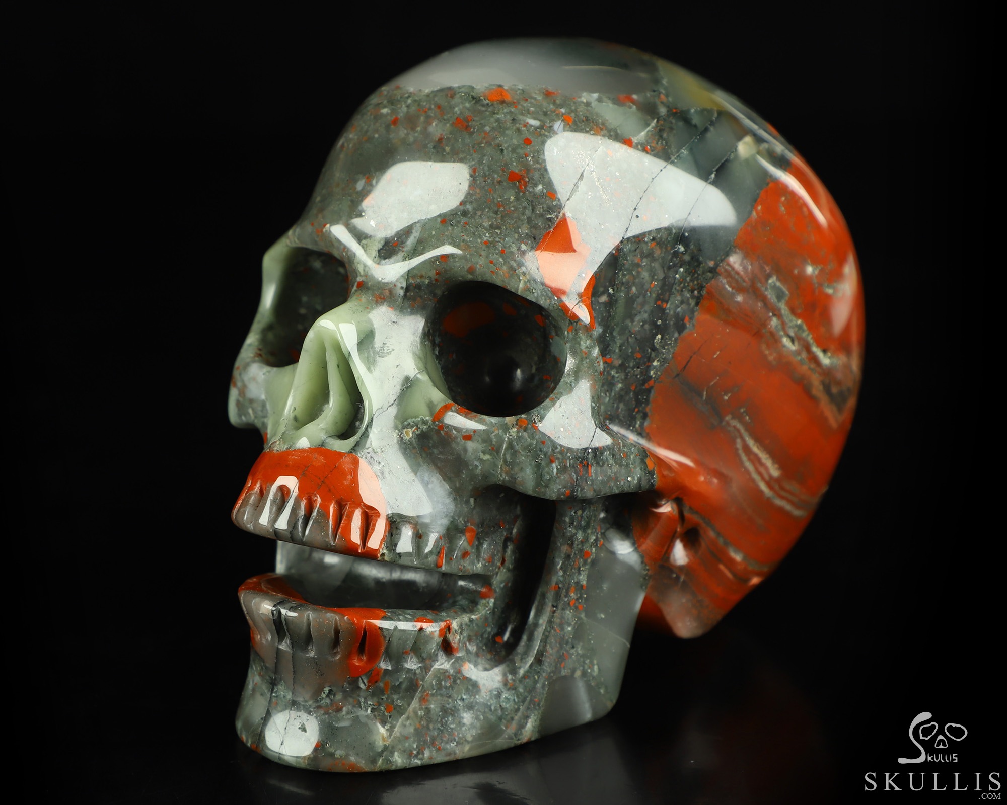 5.0" African Bloodstone Hand Carved Singing Crystal Skull Sculpture, Crystal Healing 5.0" African Bloodstone Hand Carved Singing Crystal Skull Sculpture, Crystal Healing