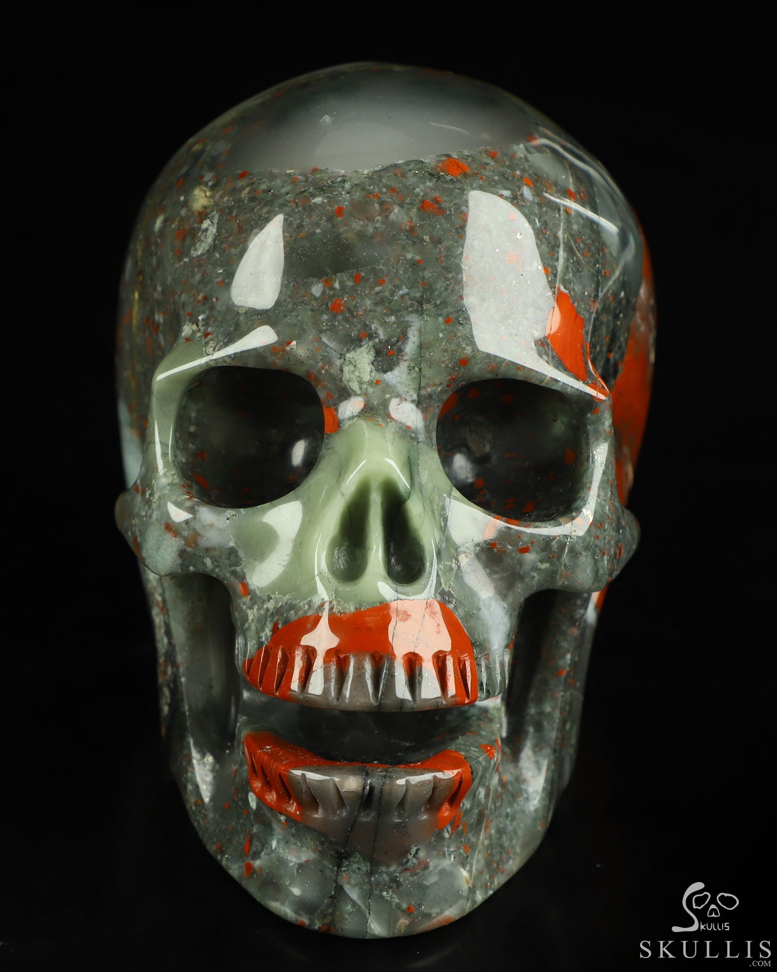 5.0" African Bloodstone Hand Carved Singing Crystal Skull Sculpture, Crystal Healing 5.0" African Bloodstone Hand Carved Singing Crystal Skull Sculpture, Crystal Healing