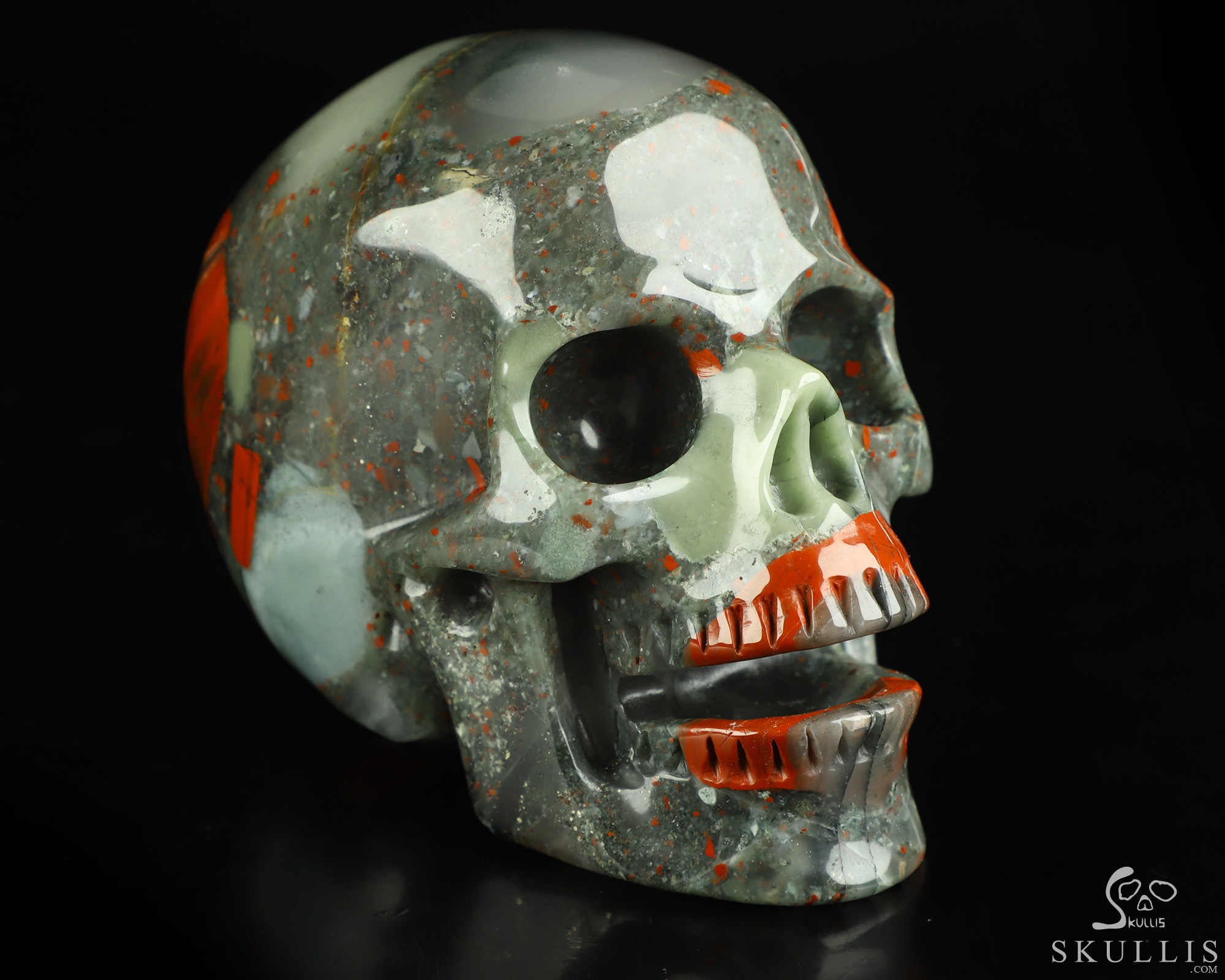 5.0" African Bloodstone Hand Carved Singing Crystal Skull Sculpture, Crystal Healing 5.0" African Bloodstone Hand Carved Singing Crystal Skull Sculpture, Crystal Healing