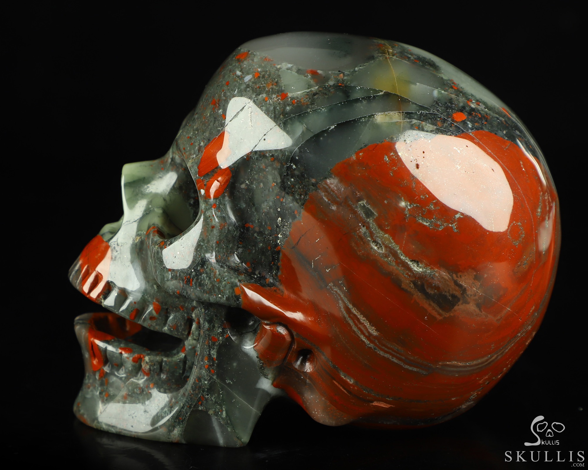 5.0" African Bloodstone Hand Carved Singing Crystal Skull Sculpture, Crystal Healing 5.0" African Bloodstone Hand Carved Singing Crystal Skull Sculpture, Crystal Healing