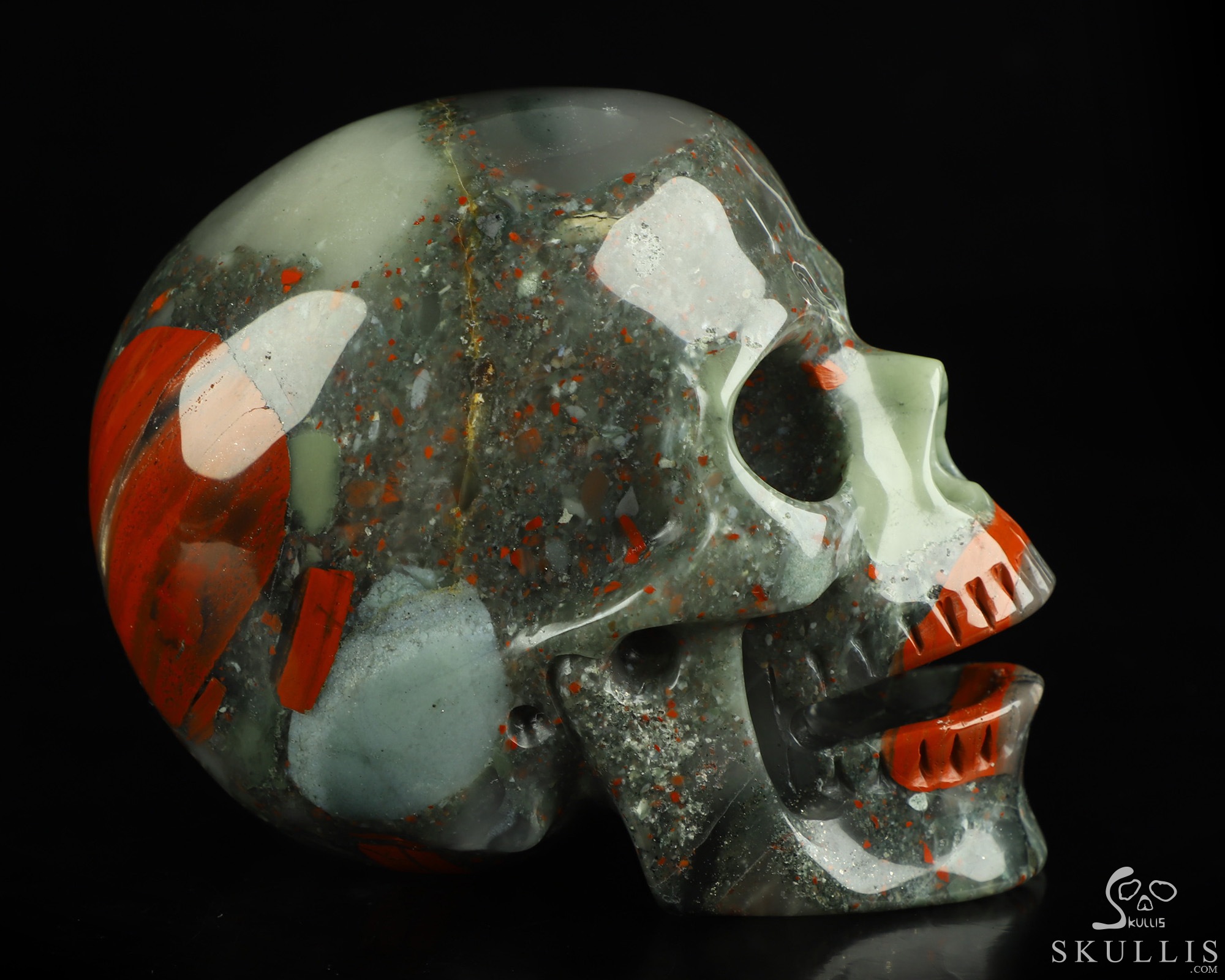 5.0" African Bloodstone Hand Carved Singing Crystal Skull Sculpture, Crystal Healing 5.0" African Bloodstone Hand Carved Singing Crystal Skull Sculpture, Crystal Healing