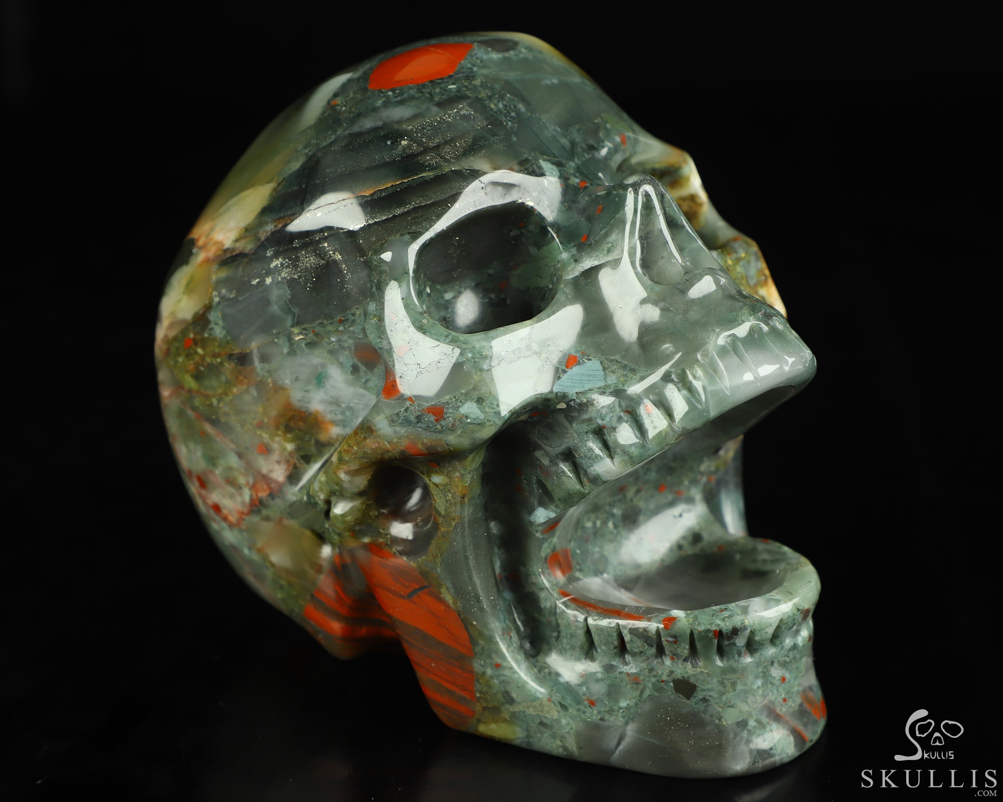 5.0" African Bloodstone Hand Carved Laughing Crystal Skull Sculpture, Crystal Healing 5.0" African Bloodstone Hand Carved Laughing Crystal Skull Sculpture, Crystal Healing