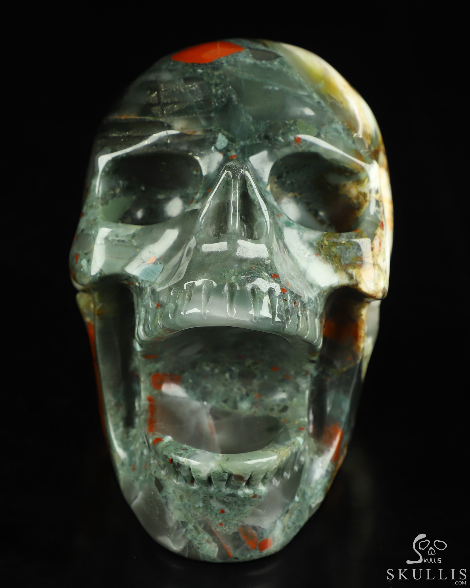 5.0" African Bloodstone Hand Carved Laughing Crystal Skull Sculpture, Crystal Healing 5.0" African Bloodstone Hand Carved Laughing Crystal Skull Sculpture, Crystal Healing