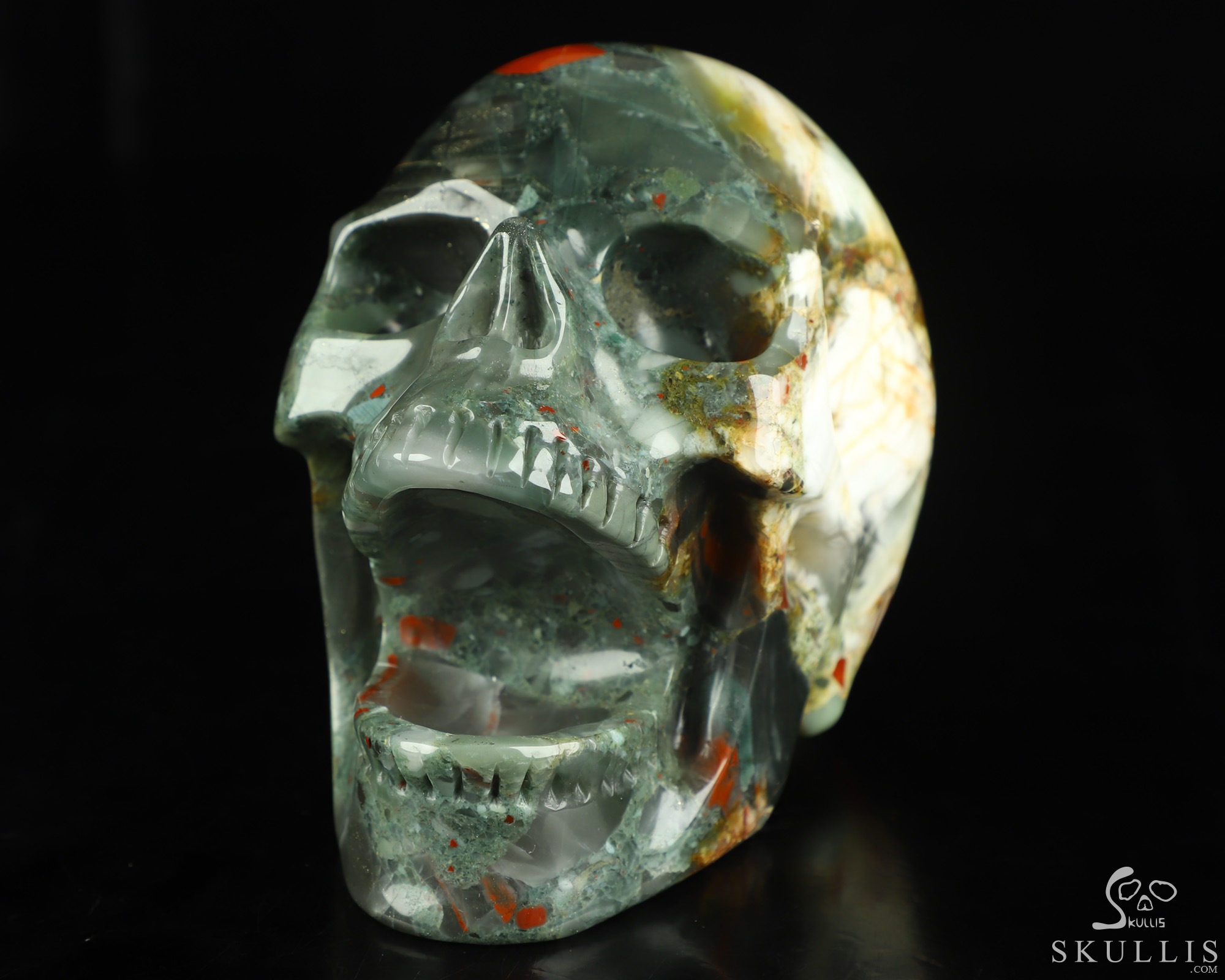 5.0" African Bloodstone Hand Carved Laughing Crystal Skull Sculpture, Crystal Healing 5.0" African Bloodstone Hand Carved Laughing Crystal Skull Sculpture, Crystal Healing