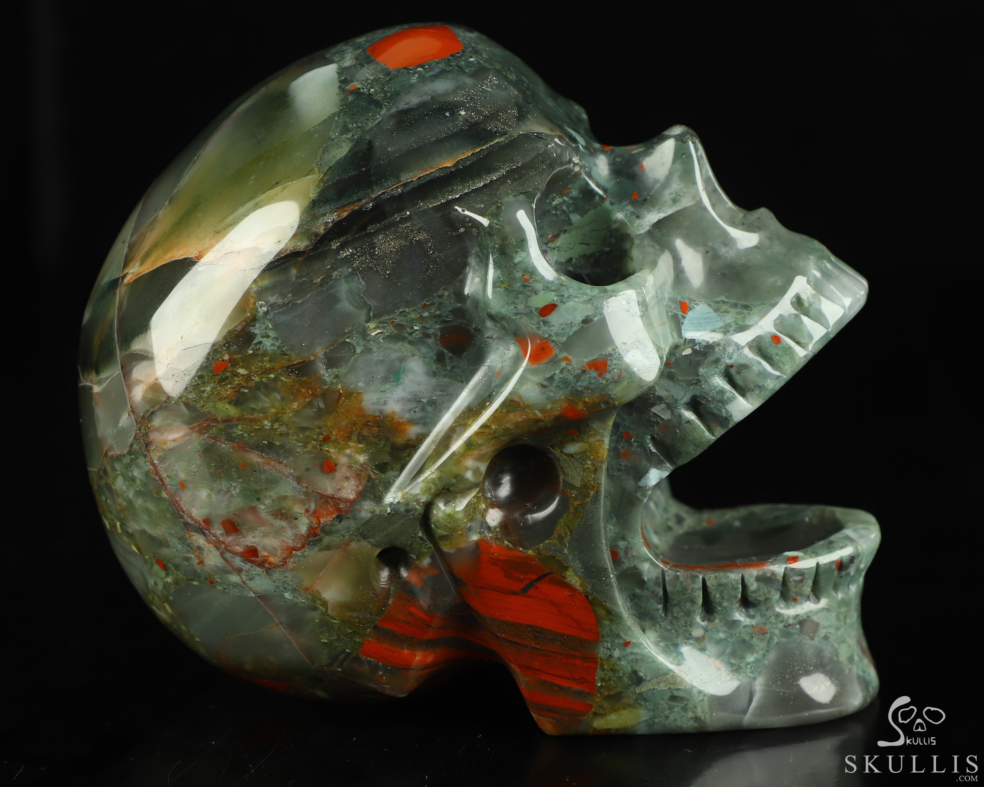 5.0" African Bloodstone Hand Carved Laughing Crystal Skull Sculpture, Crystal Healing 5.0" African Bloodstone Hand Carved Laughing Crystal Skull Sculpture, Crystal Healing